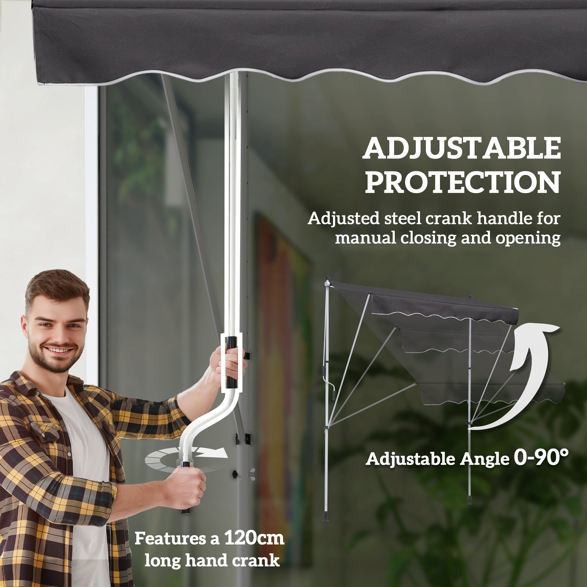 Outsunny 6.6'x5' Manual Retractable Patio Awning Window Door Sun Shade Deck Canopy Shelter Water Resistant UV Protector Grey