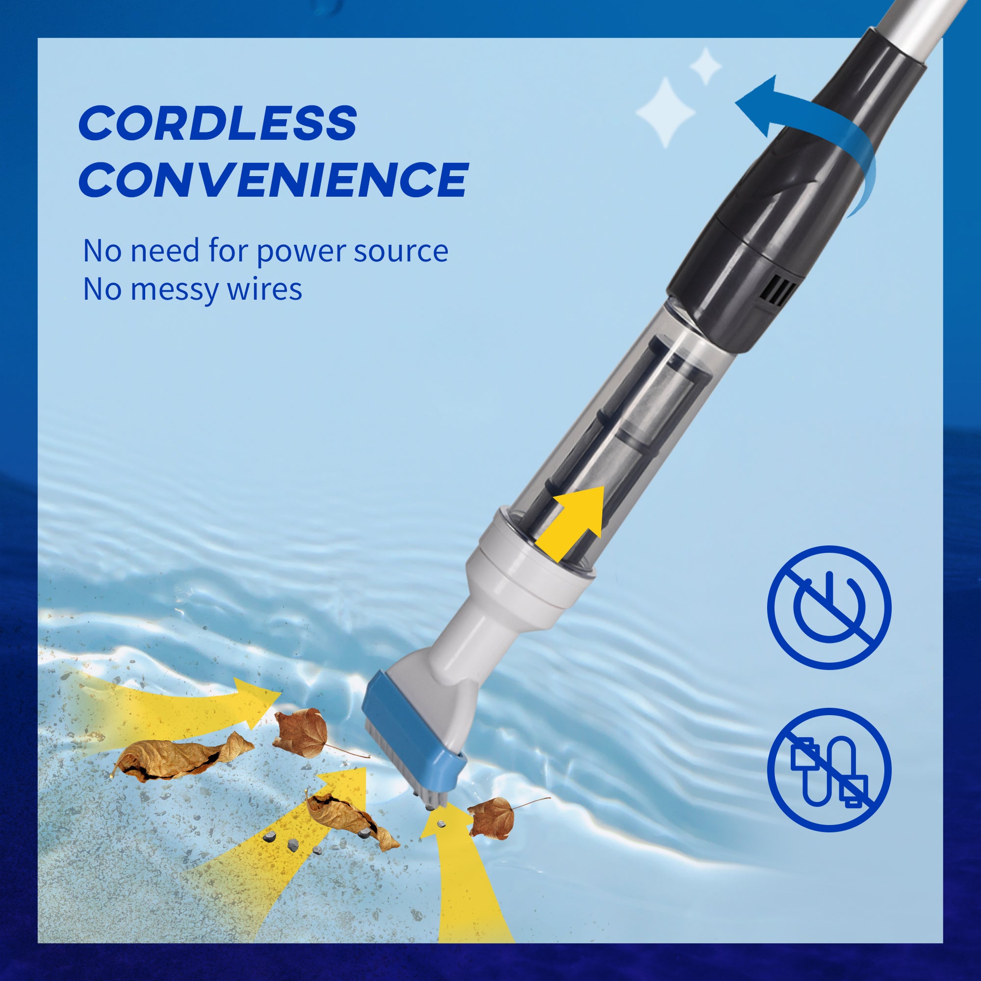 Outsunny Handheld Pool Vacuum, Cordless Pool Cleaner with Adjustable Pole and Brush Head for Above Ground & Inground Pools