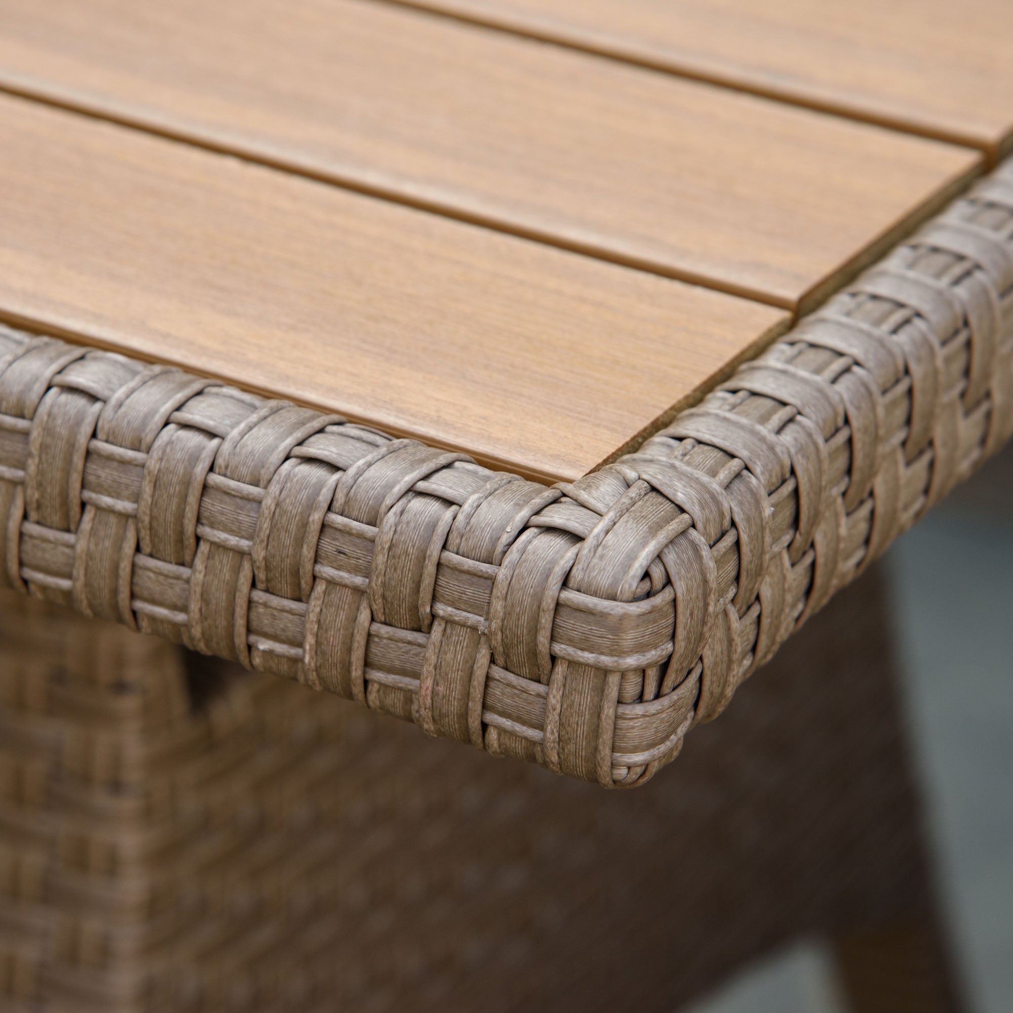 Outsunny 6 Pieces Patio Furniture Set, Outdoor Wicker Sofa Set, All Weather PE Rattan Conversation Furniture, with Strip Wood Grain Plastic Coffee Table & Cushions, Khaki