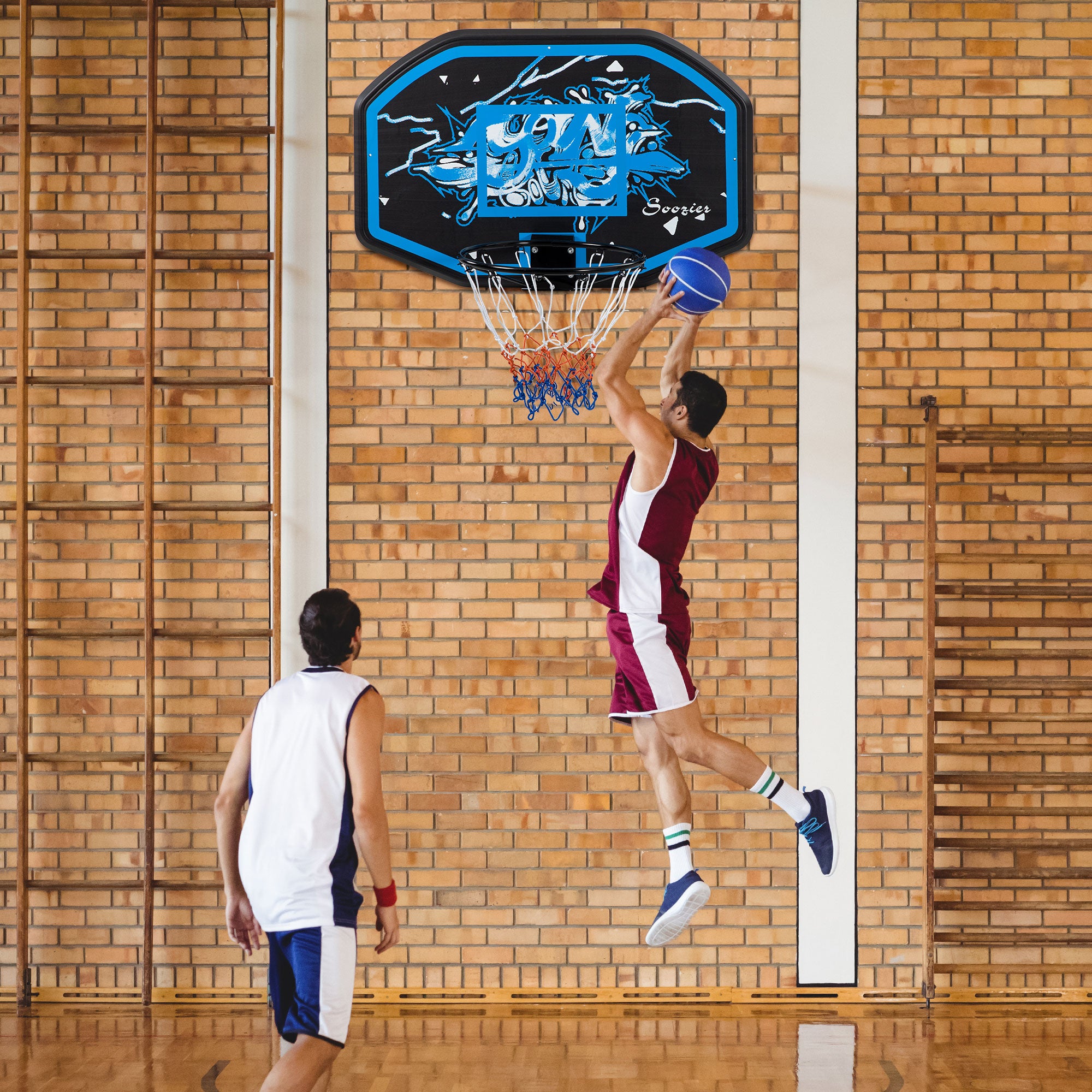 Soozier Wall Mounted Basketball Hoop, 43" x 28" Backboard, Mini Basketball Hoop, Over the Door Basketball Hoop with for Kids and Adults, Outdoors and Indoors Use