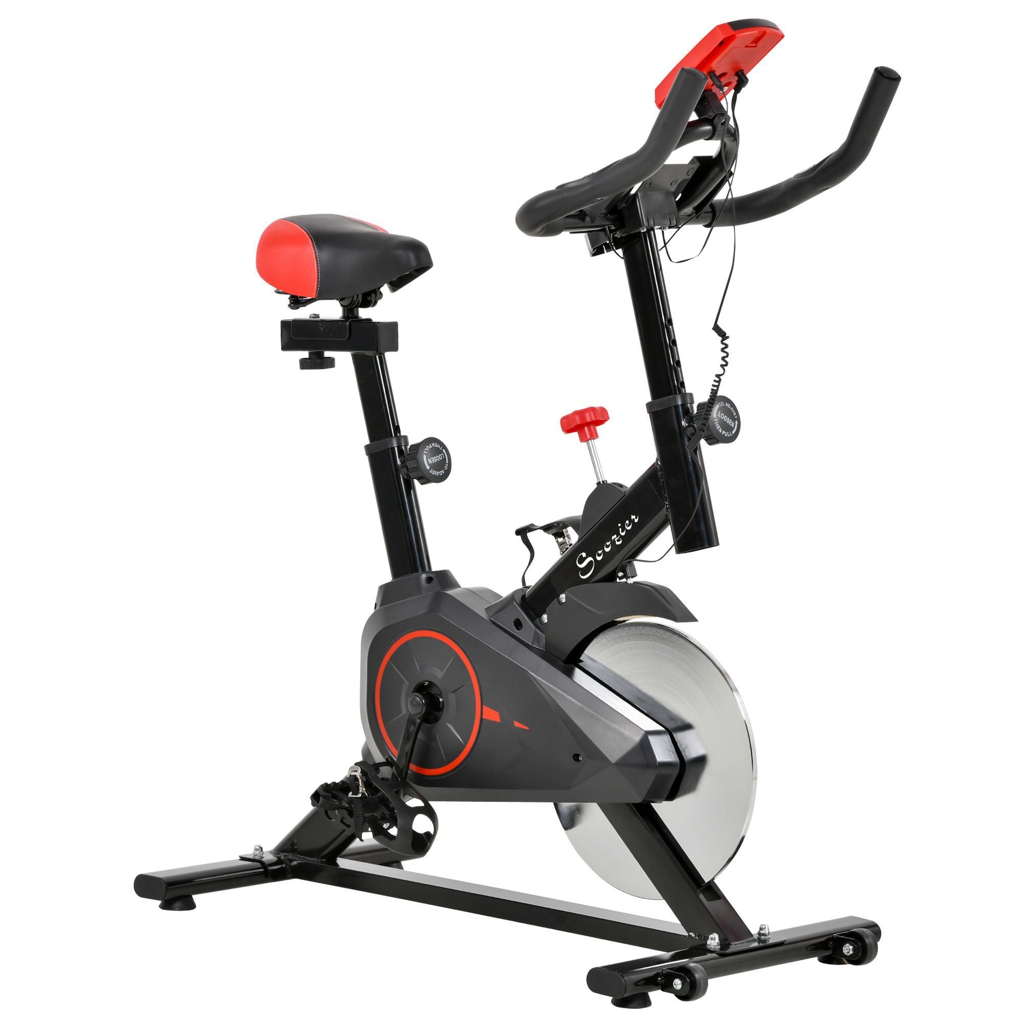 Soozier Upright Exercise Bike Indoor Bicycle Cardio Workout Cycling Machine Fitness Equipment for Home Gym w/ Adjustable Resistance Flywheel LCD Monitor