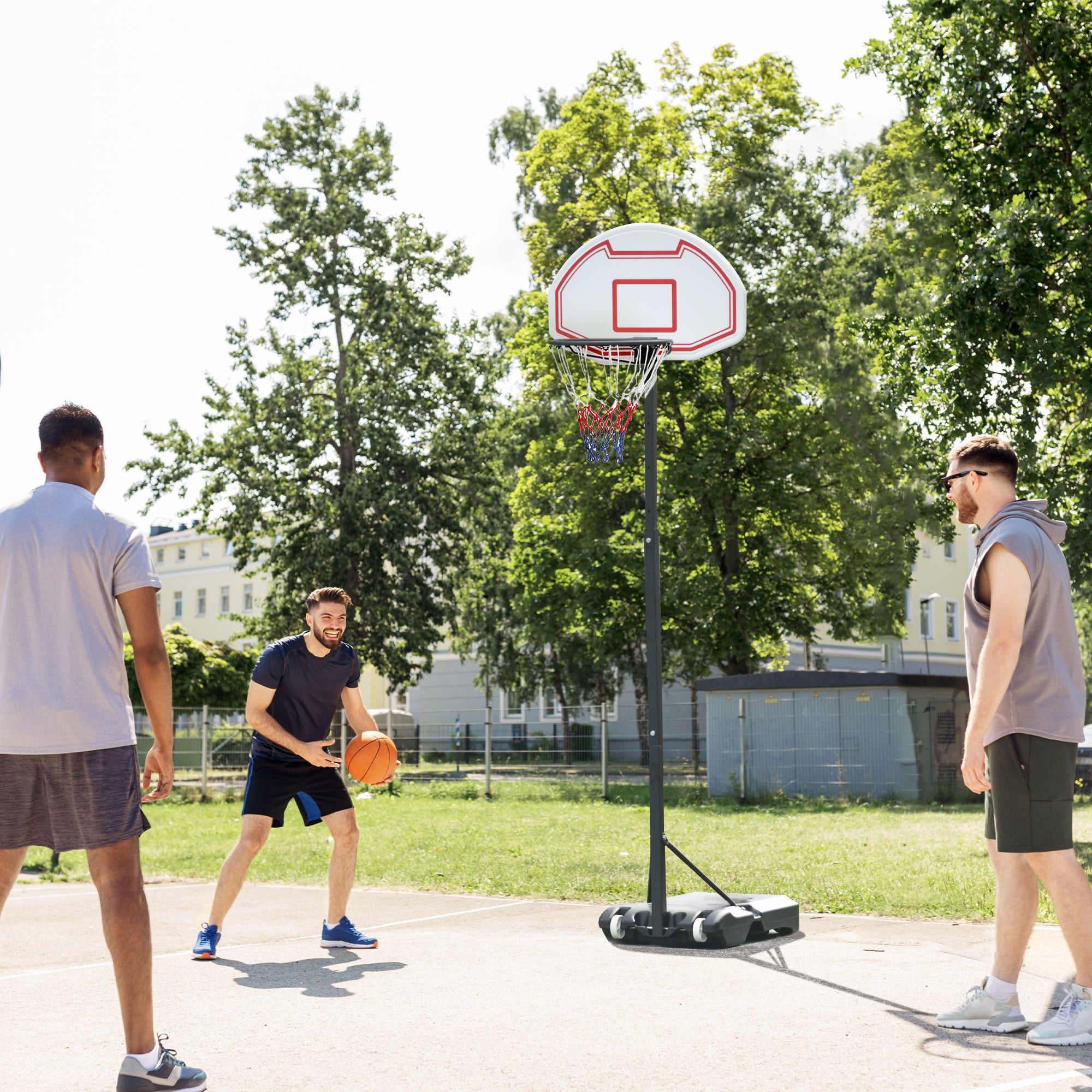 Soozier Portable Basketball Hoop and Stand, 5-7ft Height-Adjustable, with Wheels, 29" Backboard, Ball Holder, Durable Basketball Goal for Indoor and Outdoor Use