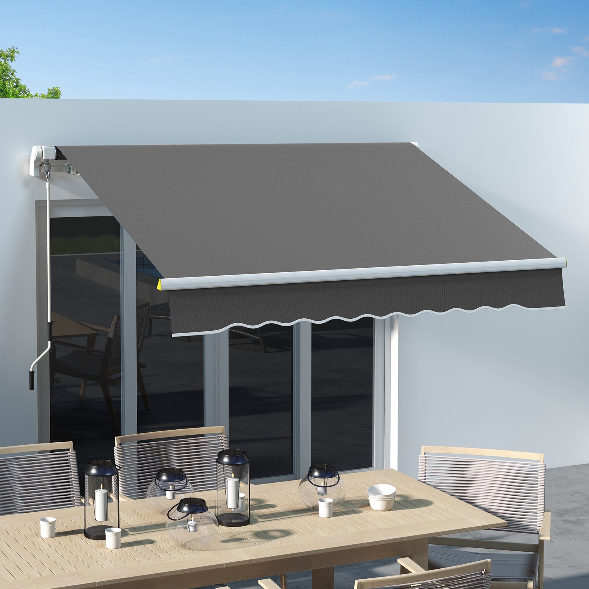 Outsunny 8' x 6.5' Manual Retractable Awning with LED Lights, Aluminum Sun Canopies for Patio Door Window, Dark Grey