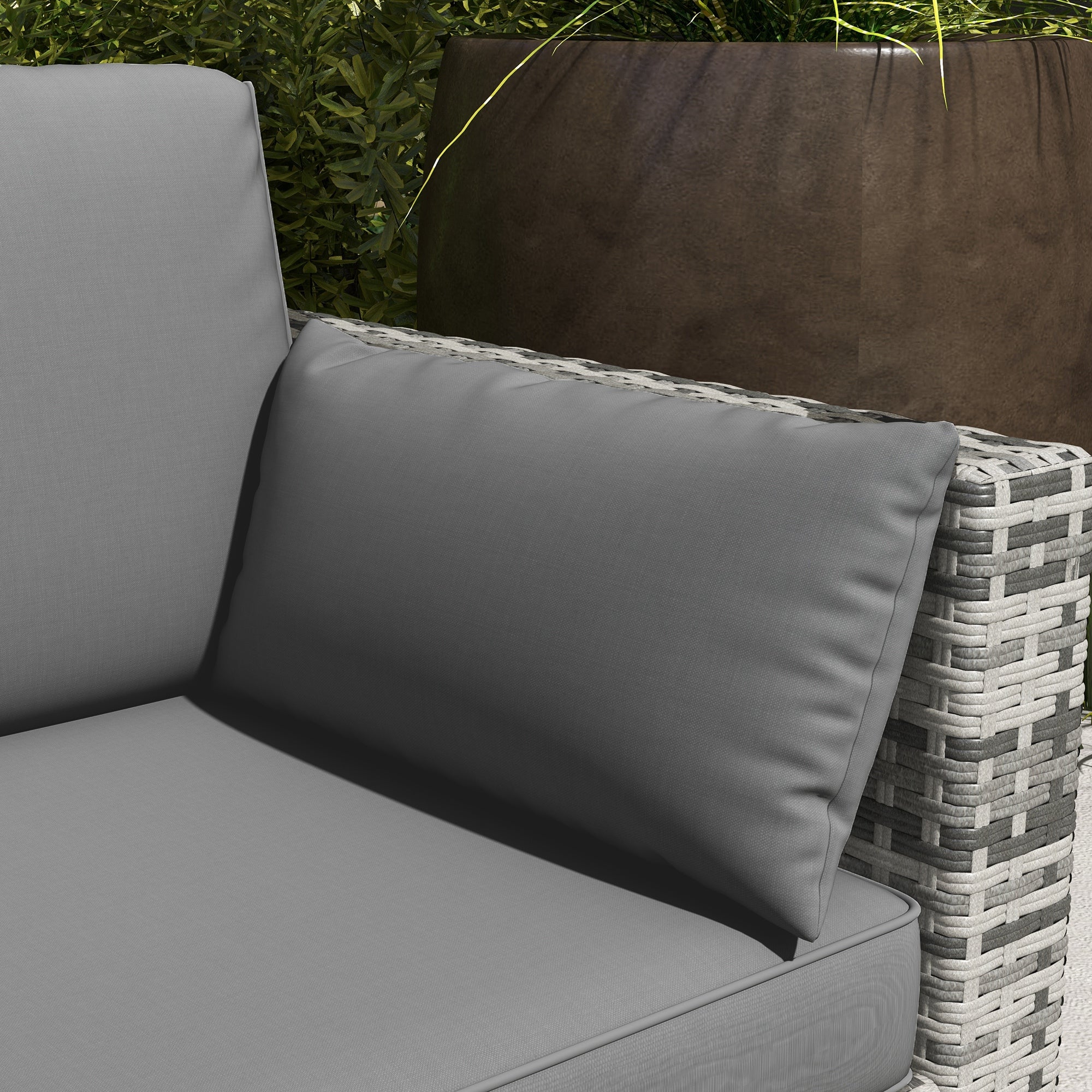 Outsunny 3-Seater Outdoor Sofa with Cushions, PE Rattan Conversation Patio Couch with Pillows for Garden, Poolside, Grey