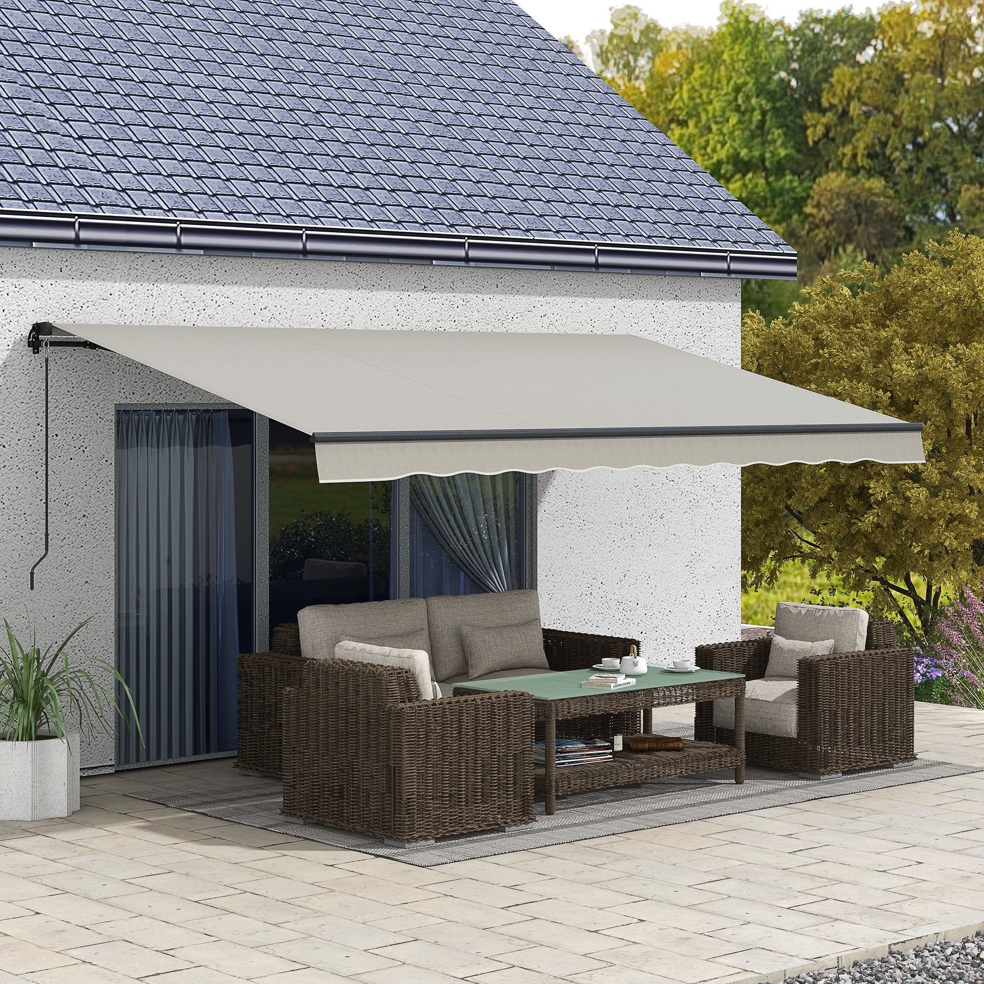 Outsunny 15' x 10' Retractable Awning, 280gsm UV Resistant Sunshade Shelter, for Deck, Balcony, Yard, Light Grey