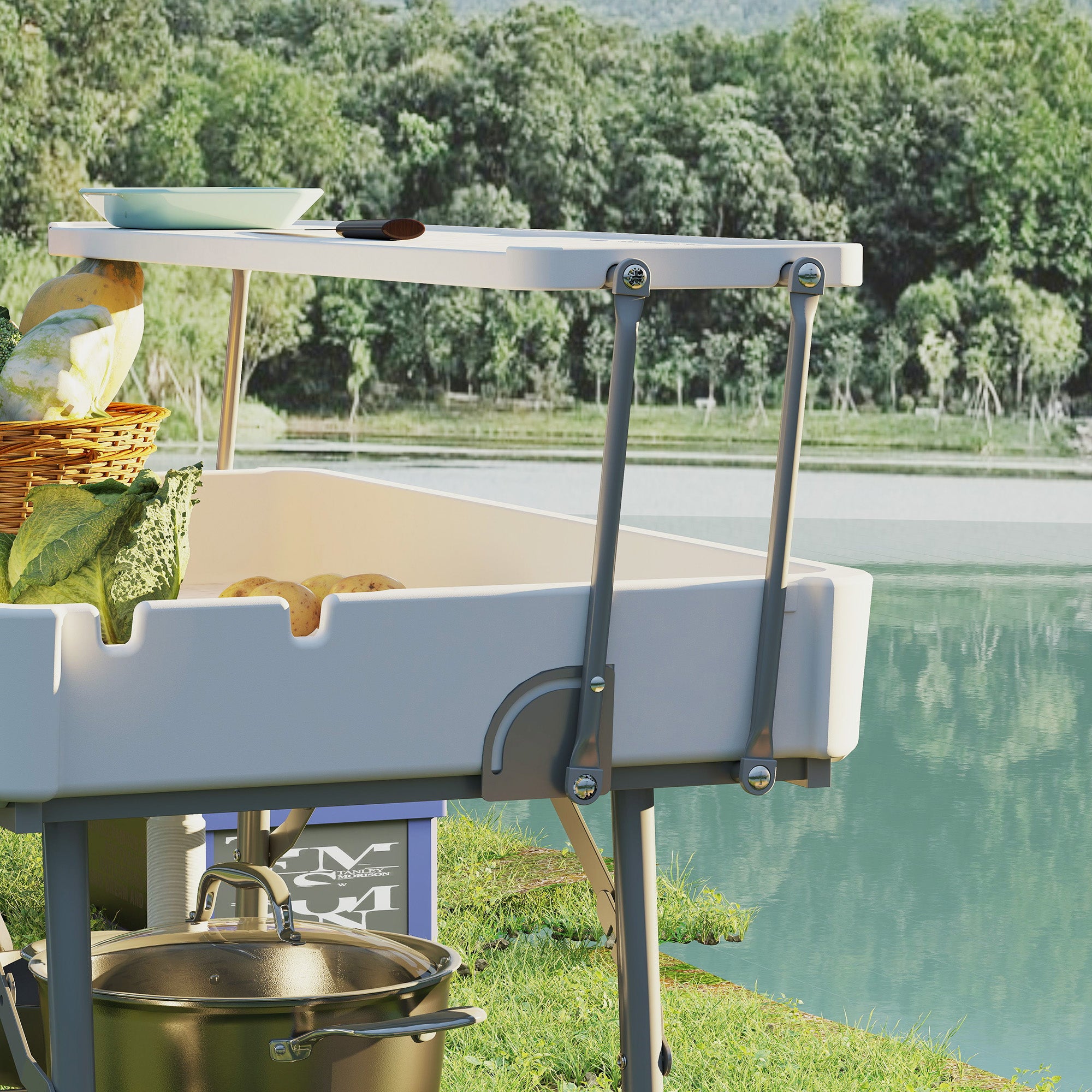 Outsunny 3.5ft Folding Ice Cooler Table with Drain, 2-Tier Outdoor Patio Party Cooler, Fishing Cleaning Table with Storage Shelf for Picnic BBQ Camping Wedding, White