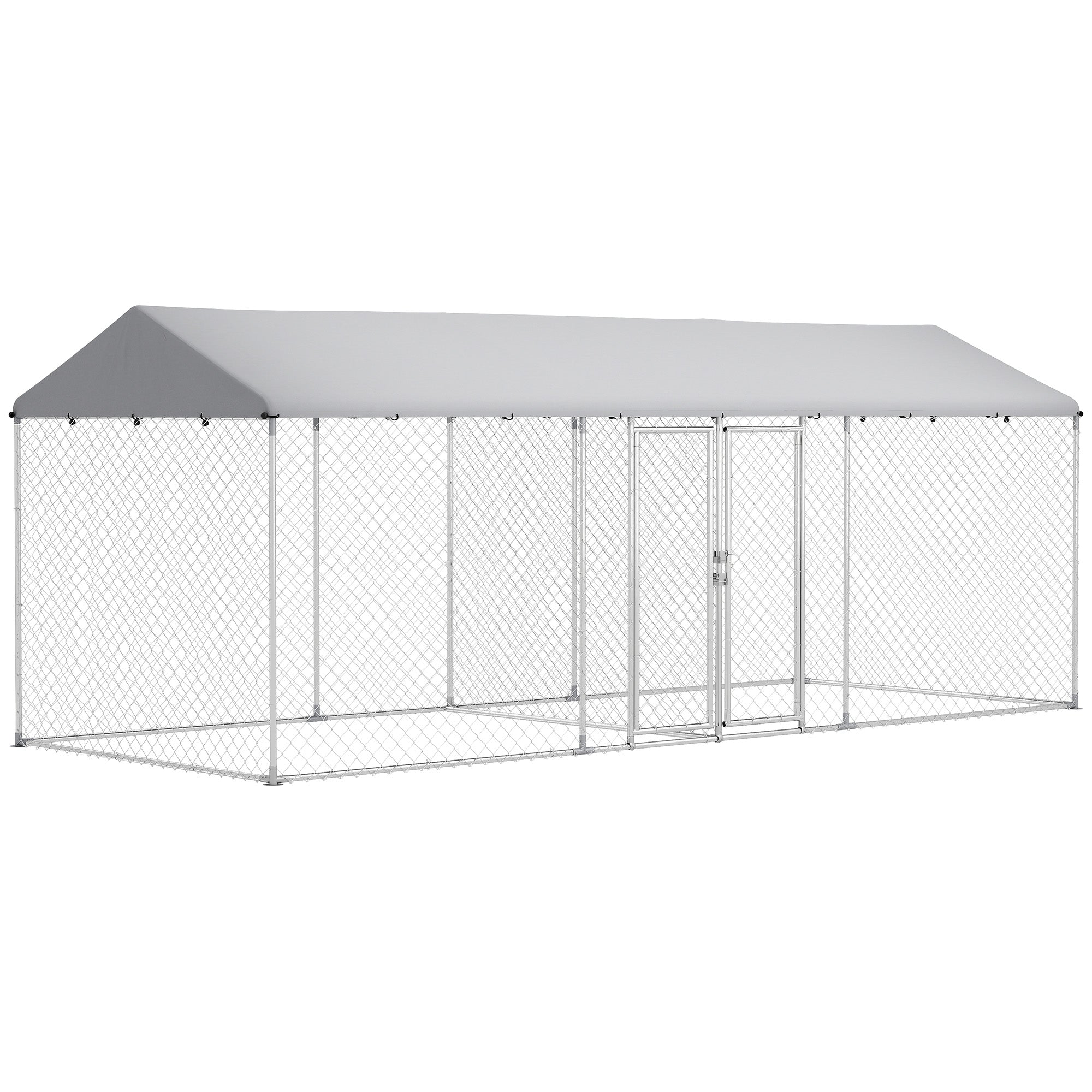 PawHut Outdoor Dog Kennel with Two Rooms, Waterproof UV-Resistant Cover, Escape-Proof Lock, 19.7' x 7.5' x 7.5'