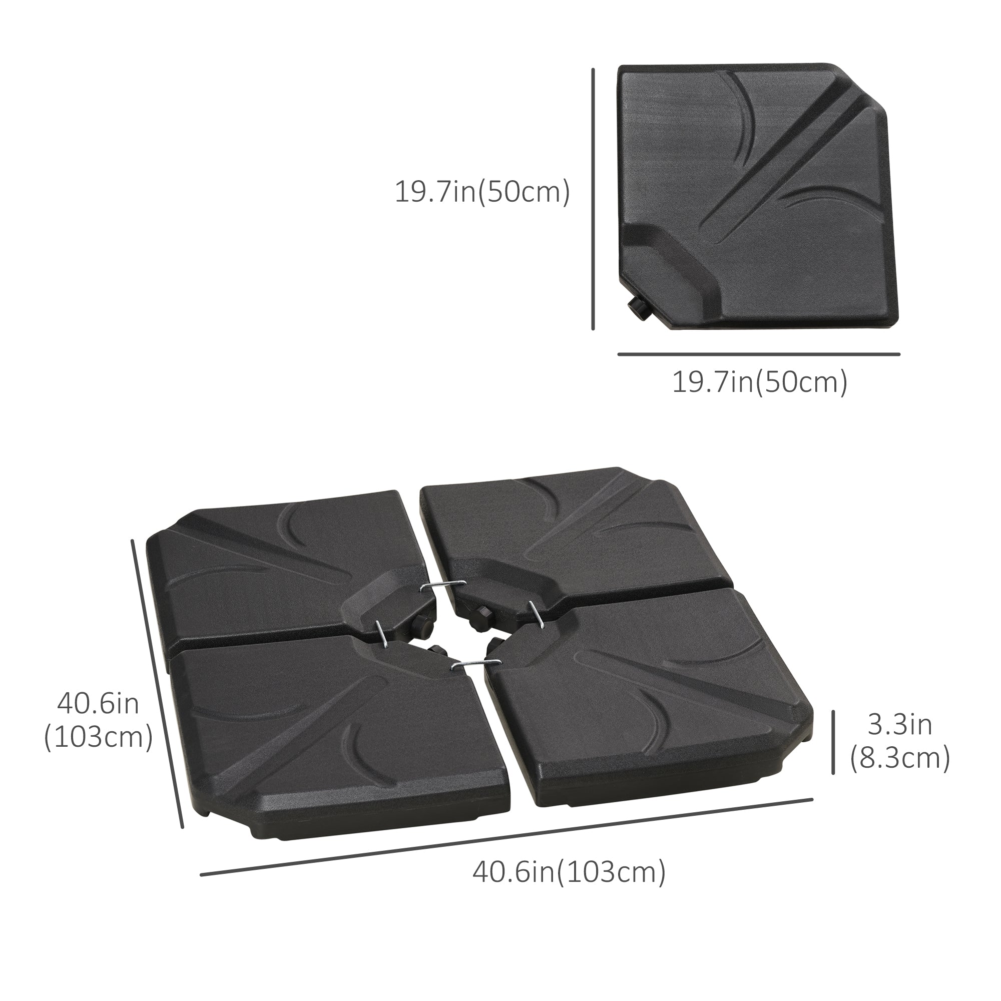 Outsunny 4 Piece Umbrella Base Stand Cantilever Offset Patio Umbrella Weight Plates w/ U Locking, 123 lb Capacity Water or 158 lb Capacity Sand, Black
