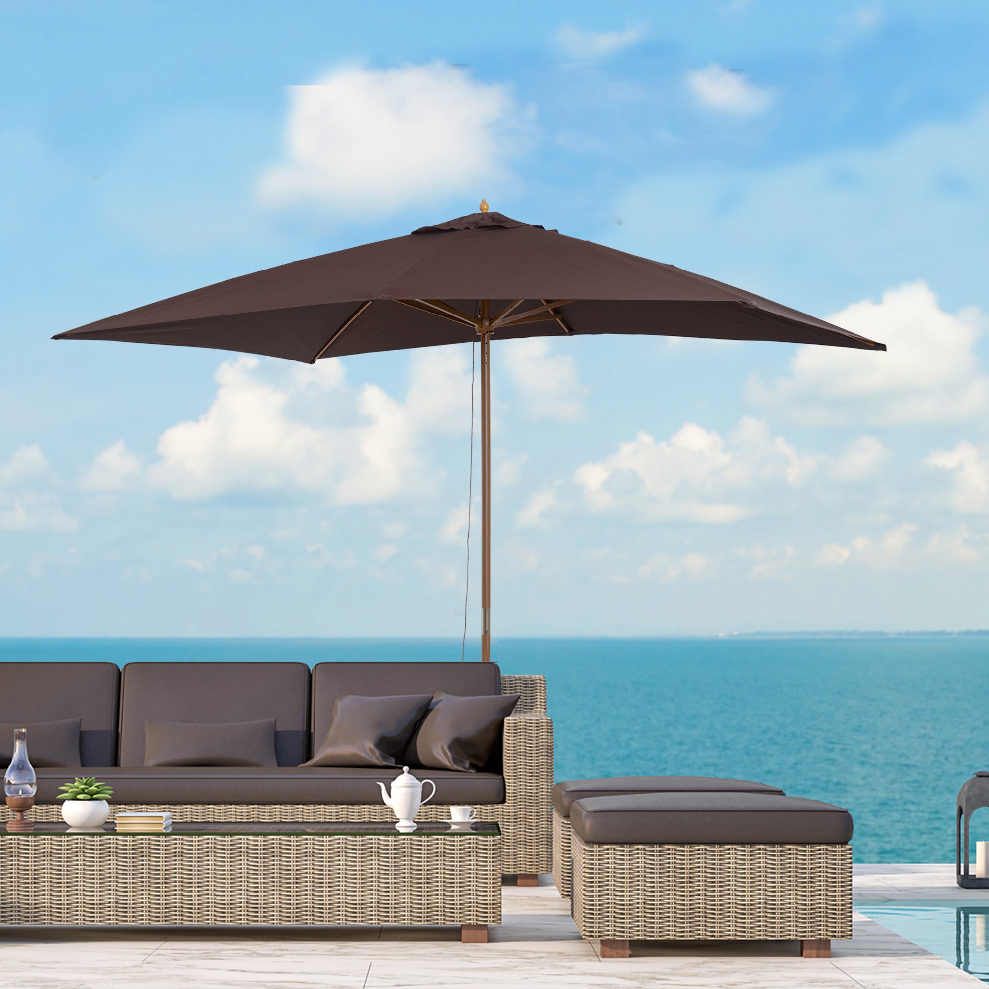 Outsunny Patio Umbrella Market Patio Sun Umbrella Rectangle Coffee