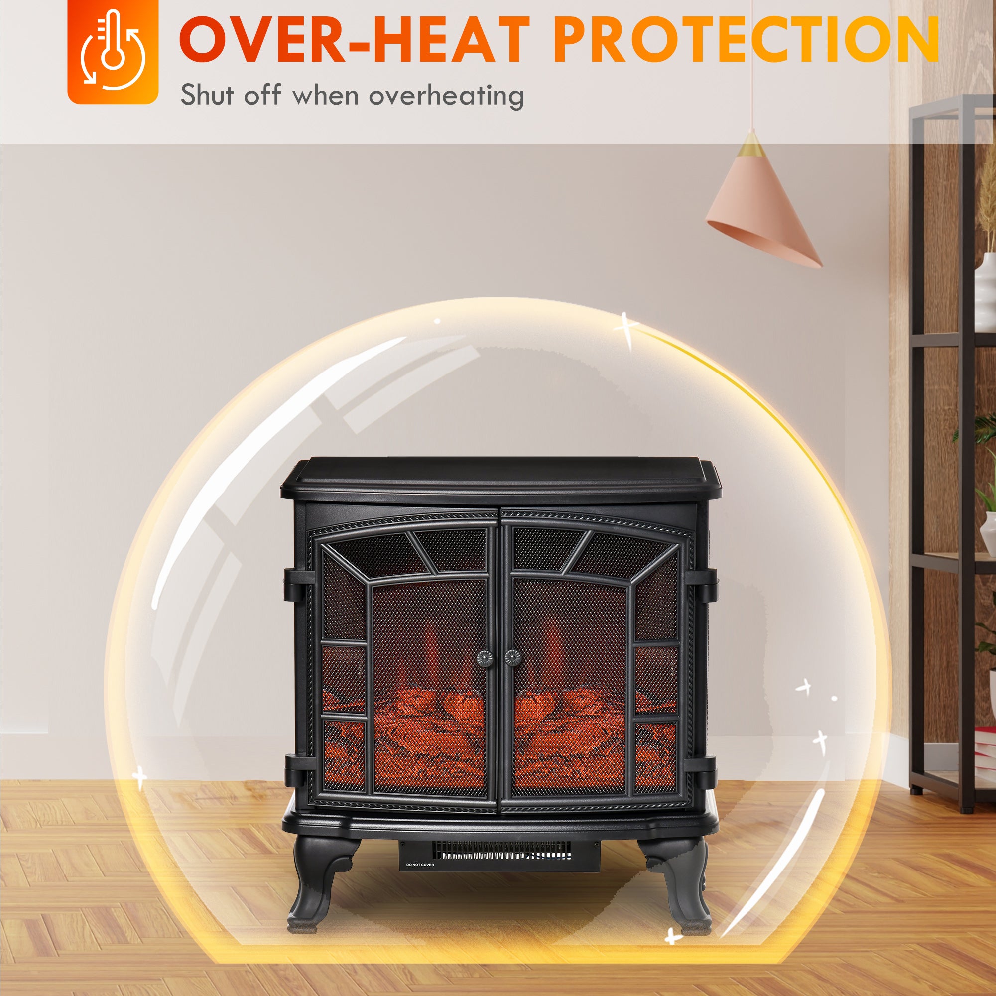 HOMCOM Electric Fireplace Heater, Freestanding Fireplace Stove with Realistic Flame Effect, Timer, Overheating Protection, 750W/1500W, Black