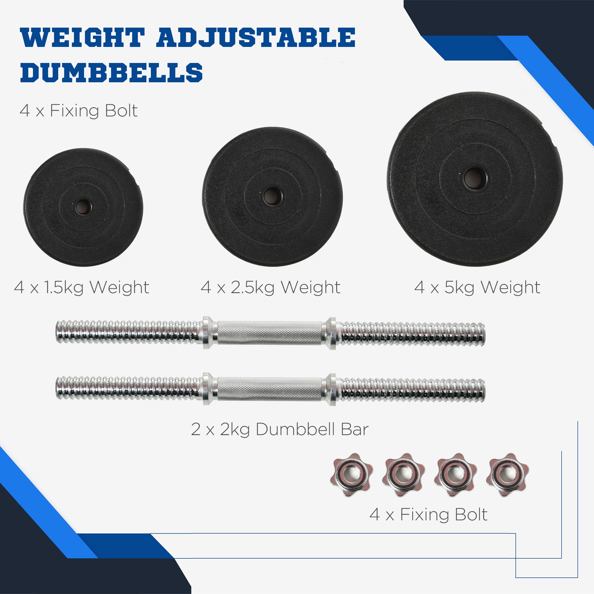 Soozier Adjustable 2 x 44lbs Weight Dumbbell Set for Weight Fitness Training Exercise Fitness Home Gym Equipment, Black (Pair)