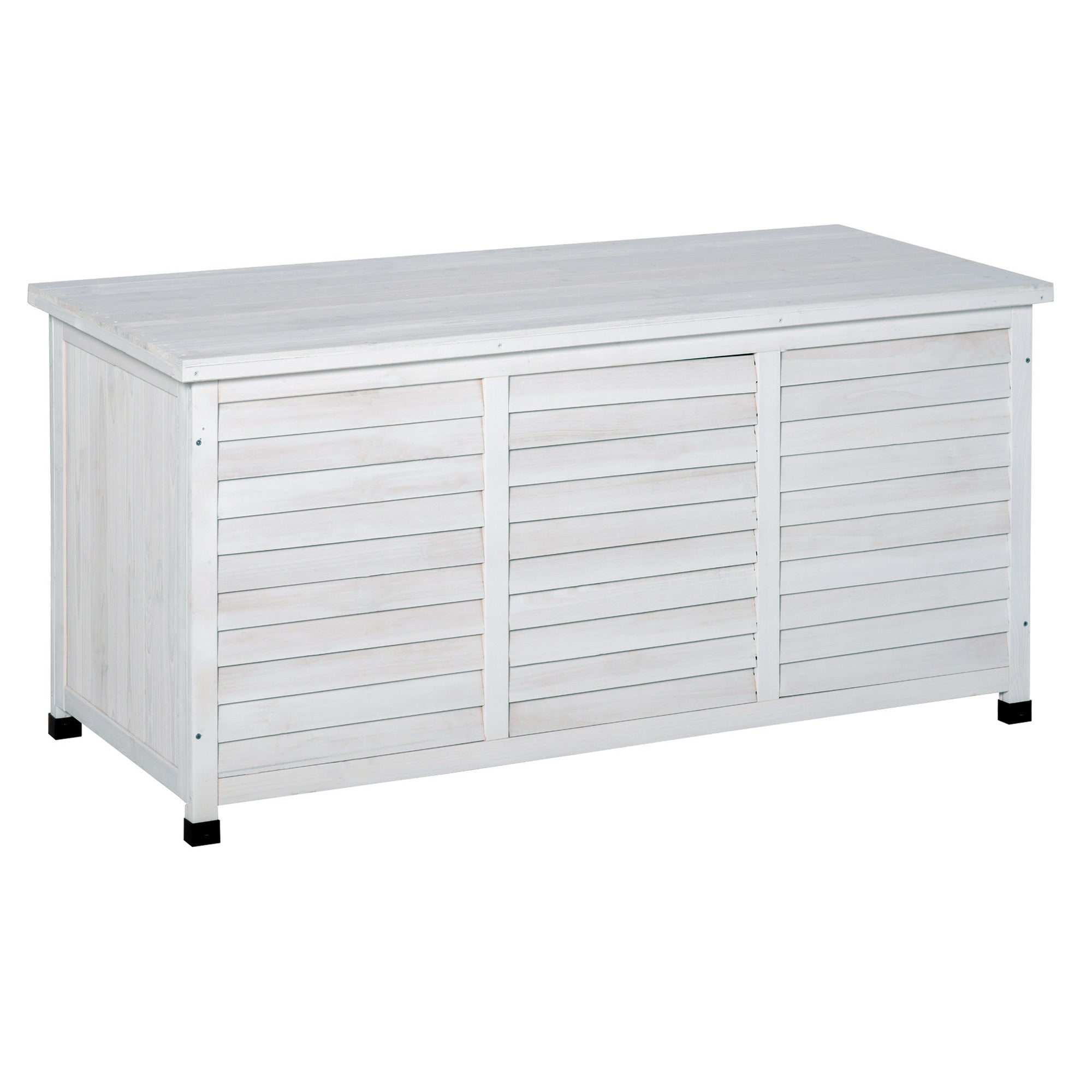 Outsunny 75 Gallon Wooden Storage Box patio Deck Box Bench, Garden Backyard Outdoor Storage Container with Aerating Gap & Weather-Fighting Finish, White