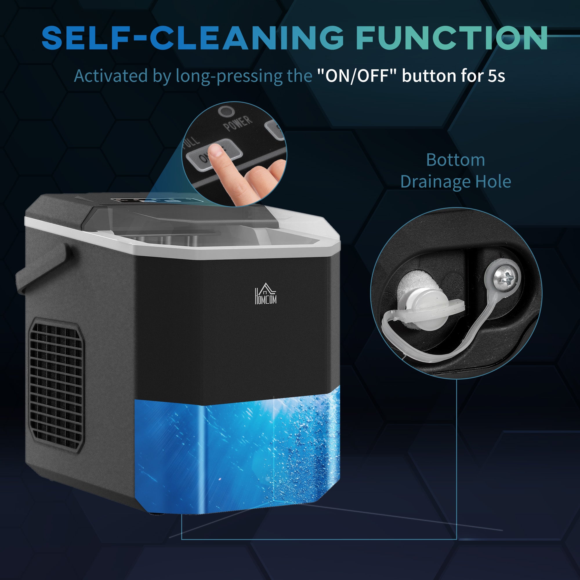 HOMCOM Portable Ice Maker, Self Cleaning Ice Machine with 9 Ice Cubes Ready in 6 Mins, 26lbs/24Hrs, 2 Sizes of Bullet Ice