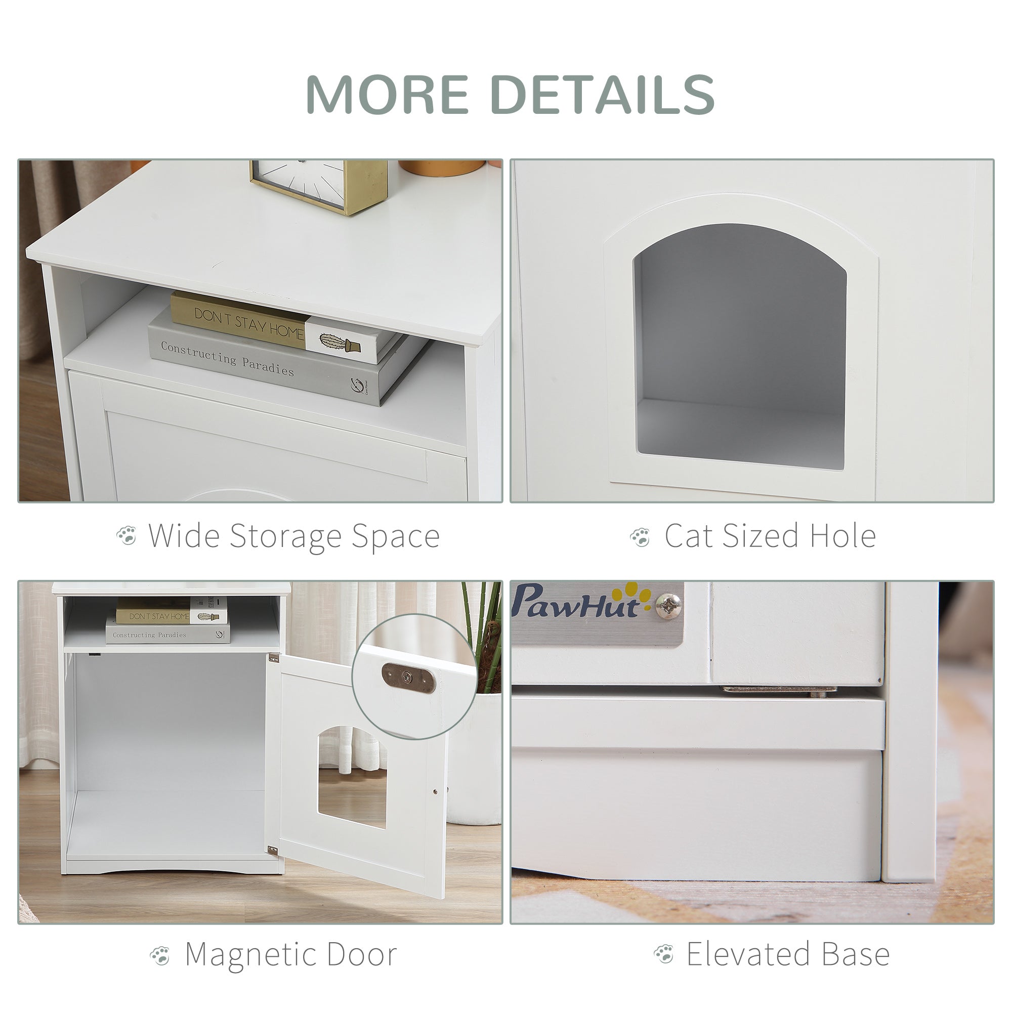 PawHut Cat Litter Box Enclosure Hidden Cabinet Cat Furniture Indoor Cat Washroom Nightstand End Table with Cat-sized Hole Wide Tabletop Storage Shelf (Litter Box Not Included)