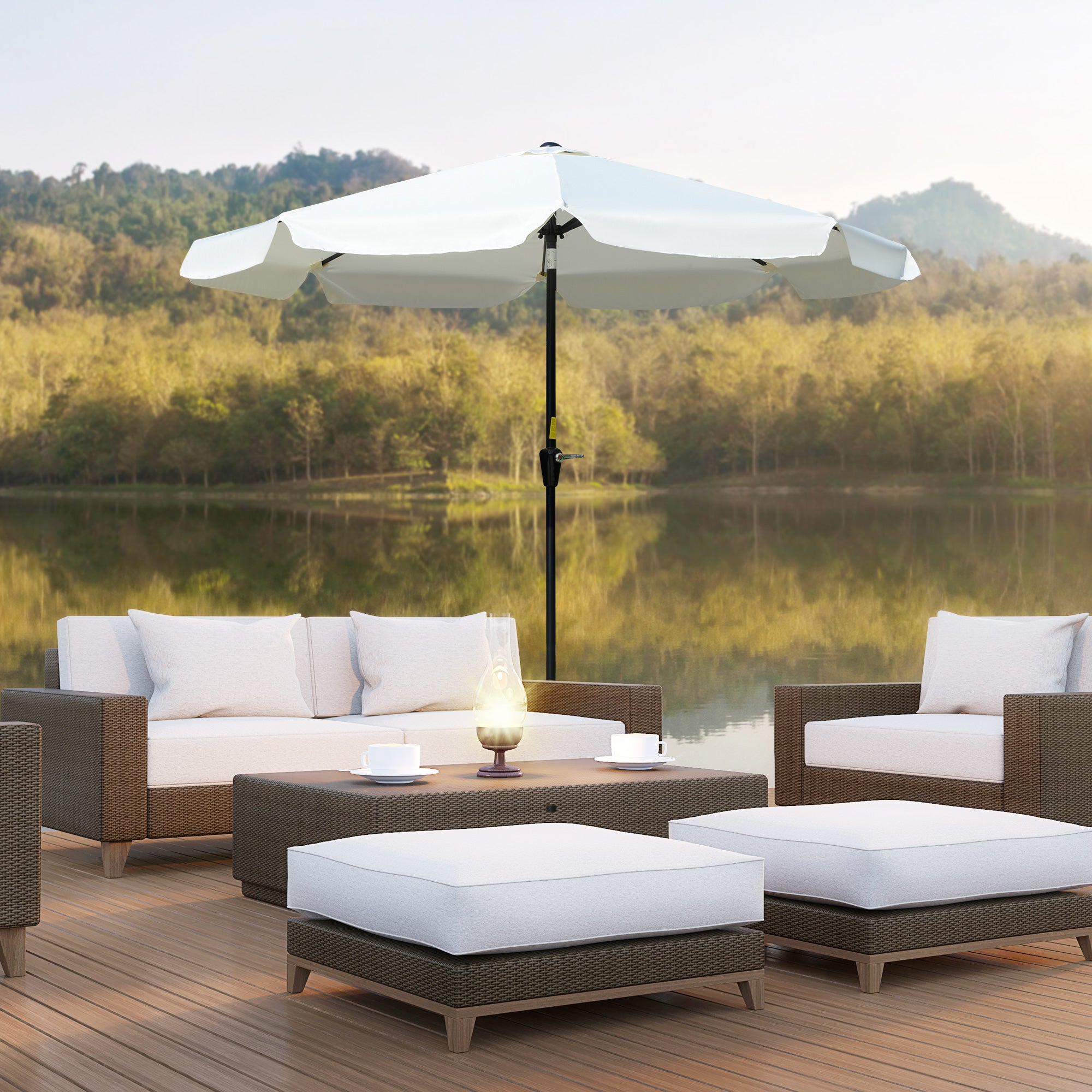 Outsunny 8.5 ft Outdoor Market Table Umbrella, Round Patio Umbrella with Tilt and Crank for Garden, Backyard, Deck, Cream White
