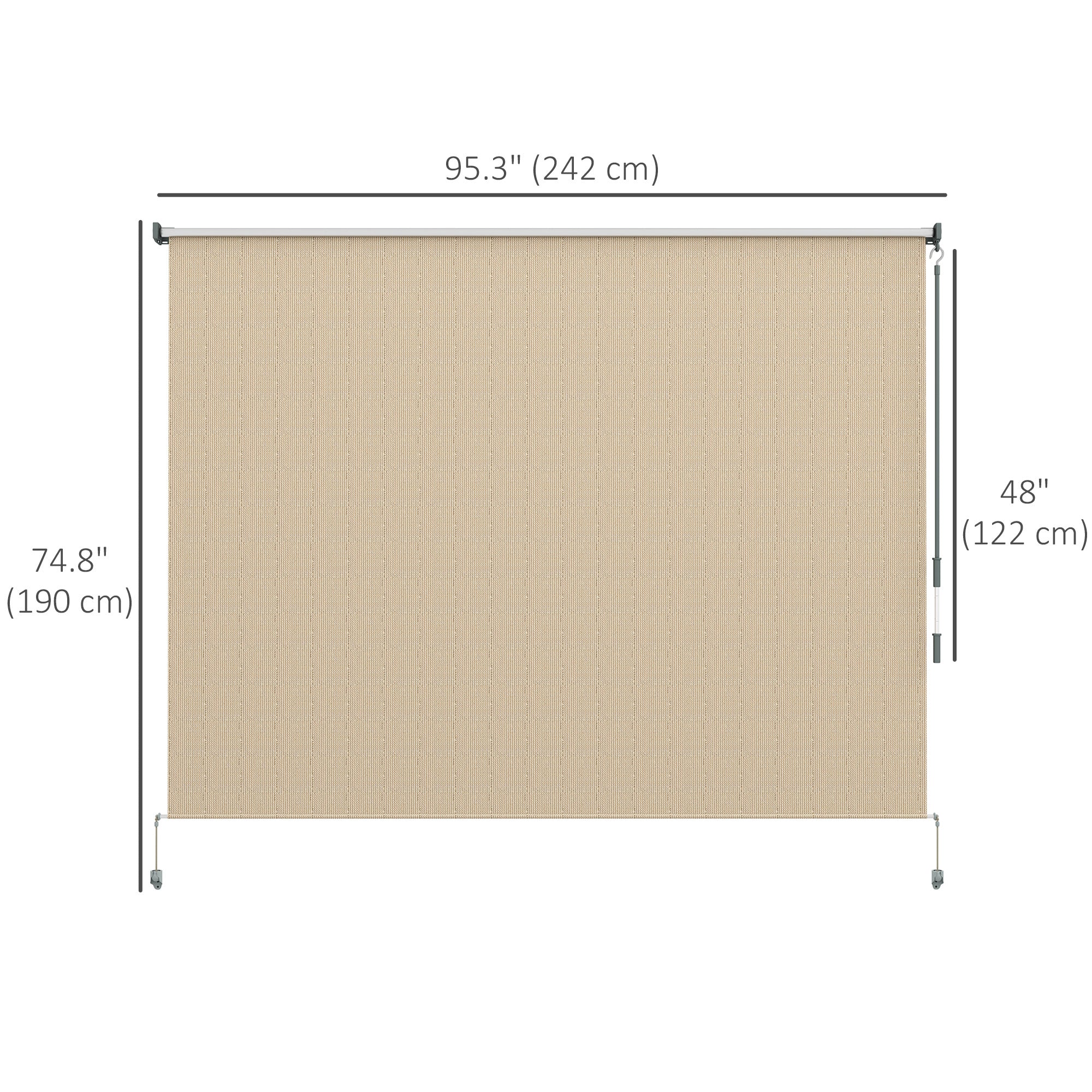 Outsunny 8' x 6' Patio Door Blinds, Outdoor Roller Shades, Cordless Roll Up Shade for Porch Gazebo, Beige