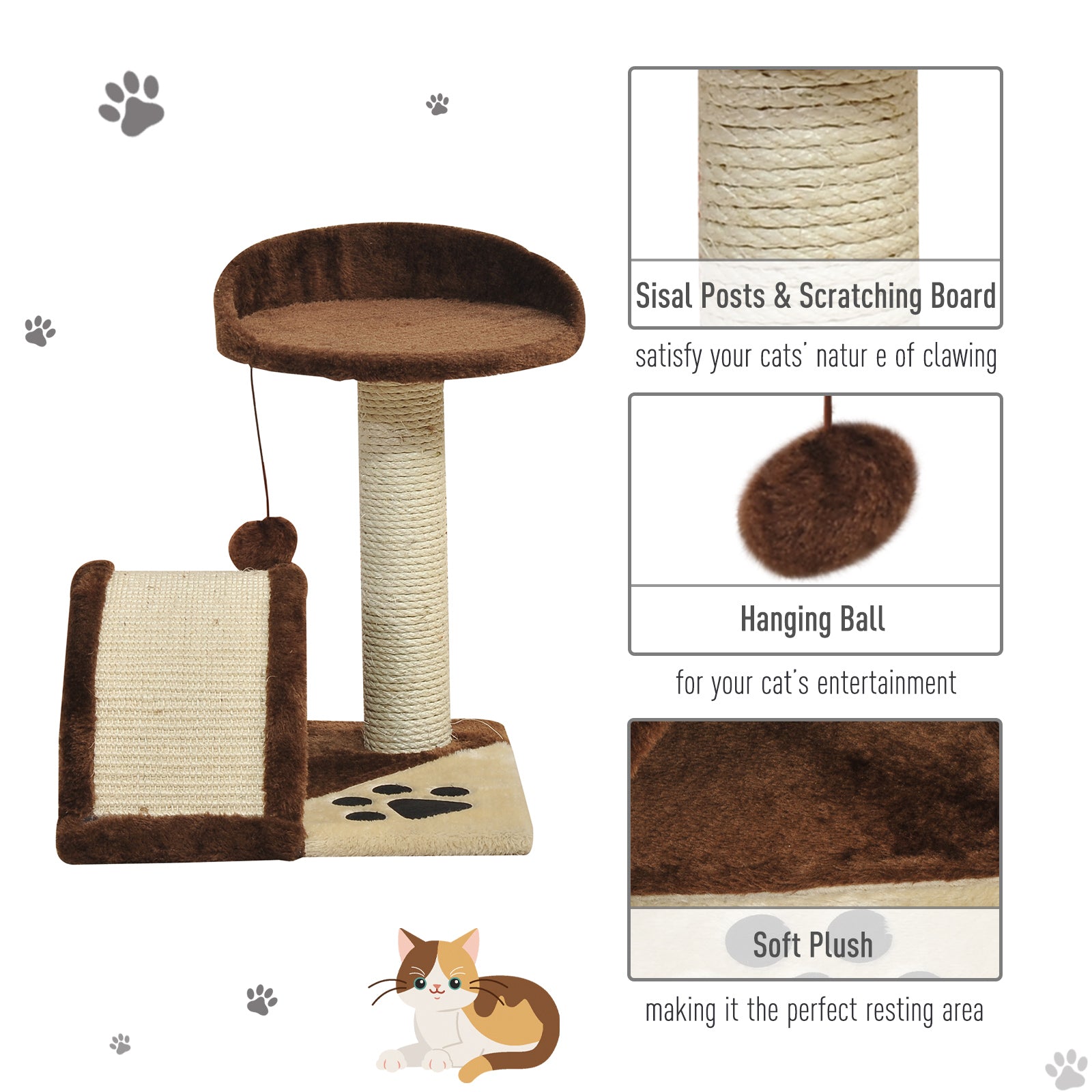PawHut 18" Cat Tree Scratching Kitty House Kitten Activity Centre Pet Bed Post Furniture with Hanging Toy (Brown)