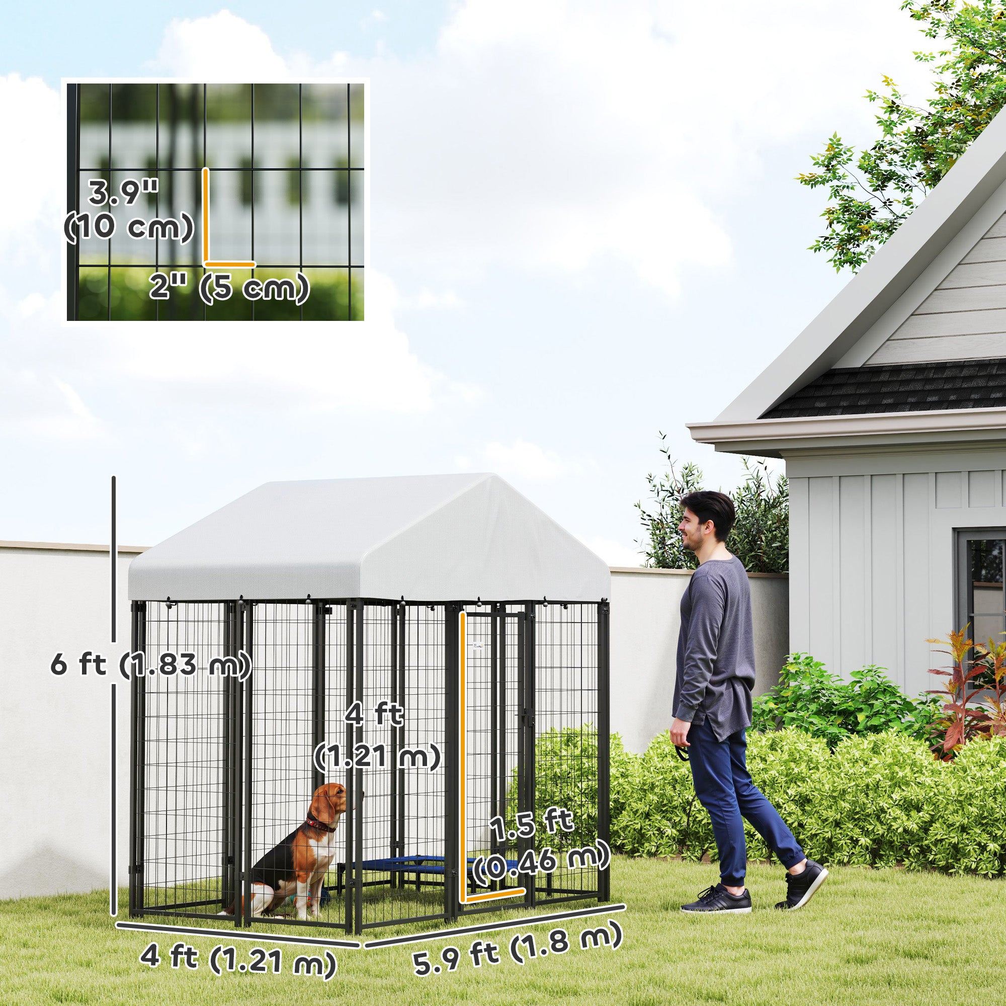 PawHut Outdoor Dog Kennel with Waterproof UV-Resistant Cover, for Medium and Small Dogs, 6' x 4' x 6', Silver