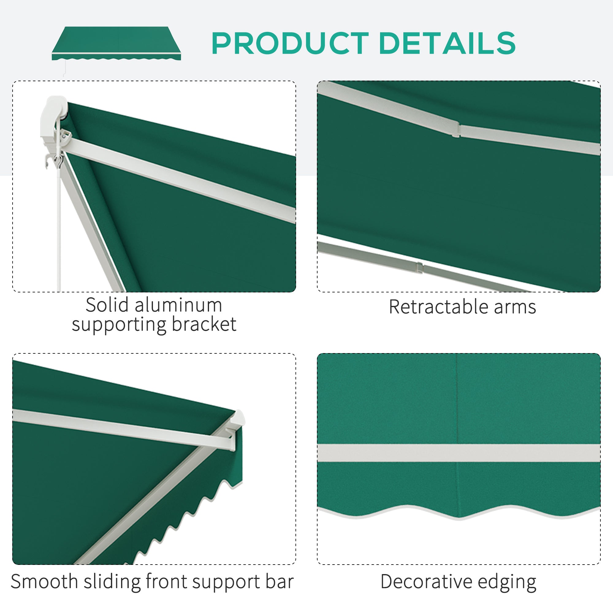 Outsunny 13' x 10' Electric Awning, Retractable Awning Sun Shade Shelter with Remote Controller, Manual Crank Handle and Aluminum Frame, for Deck, Balcony, Yard, Green