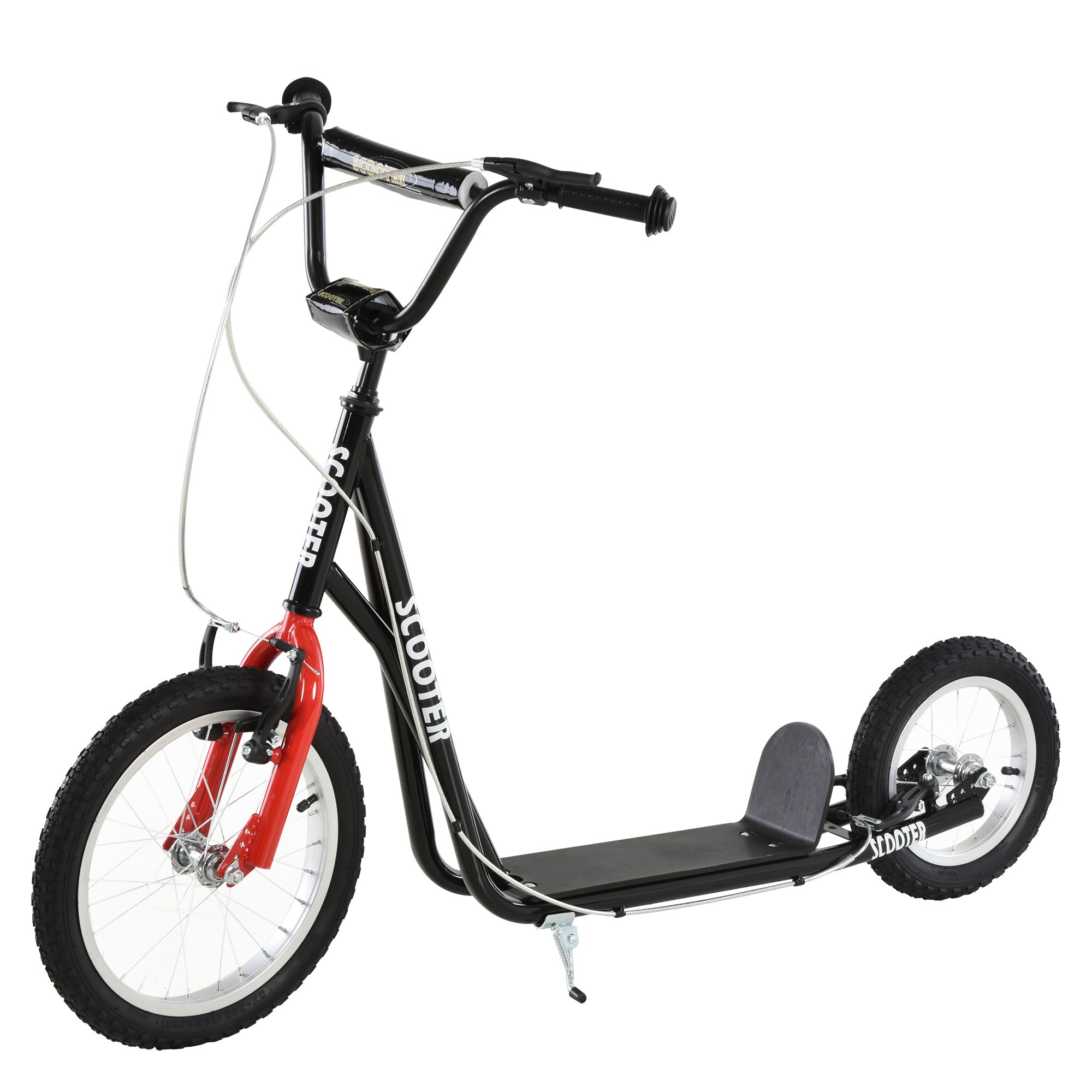 Aosom Youth Kick Scooter with Adjustable Handlebar and 16'' Inflatable Rubber Wheel for Kids and Teens 5+ Year Old, Black