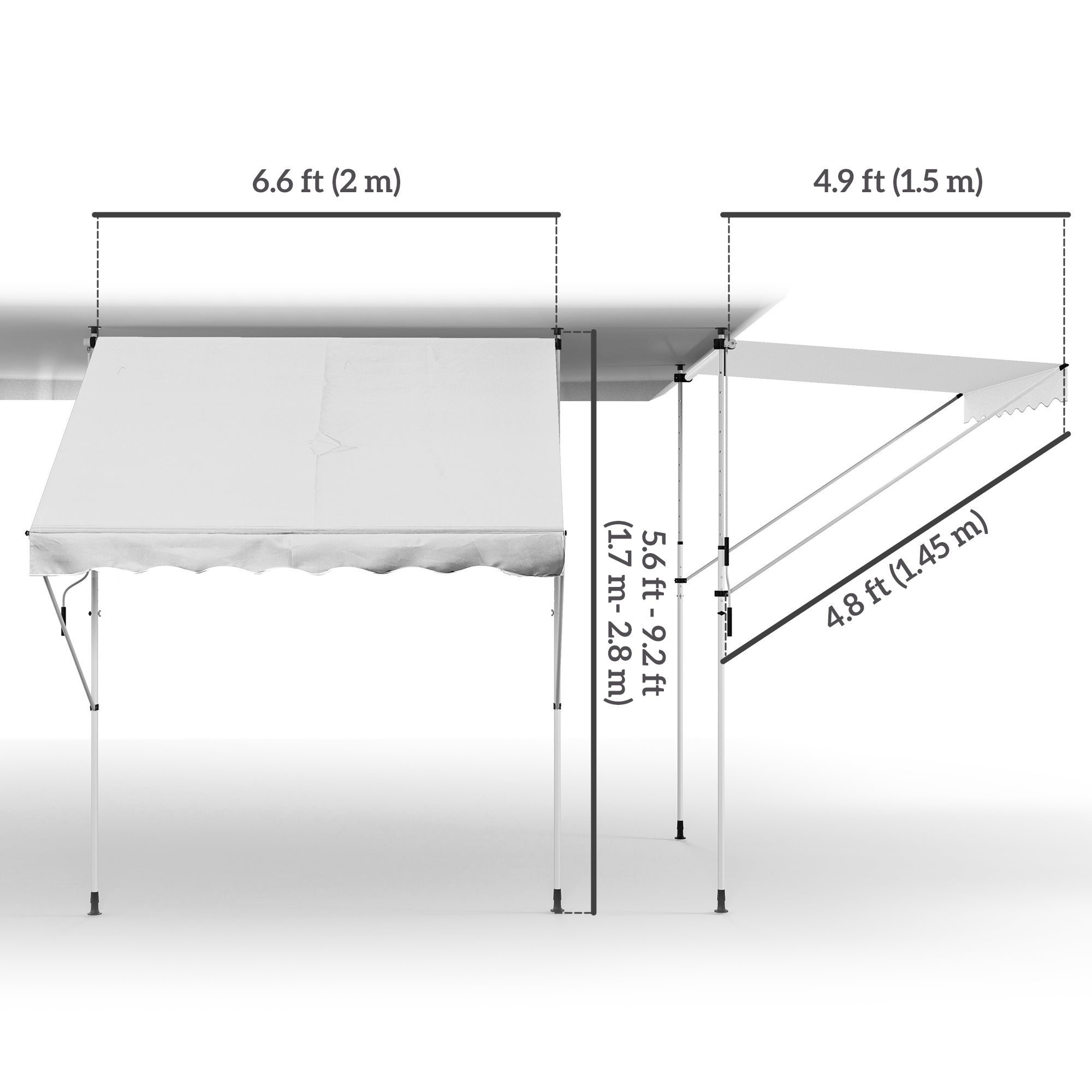 Outsunny 6.6'x5' Manual Retractable Patio Awning Window Door Sun Shade Deck Canopy Shelter Water Resistant UV Protector White