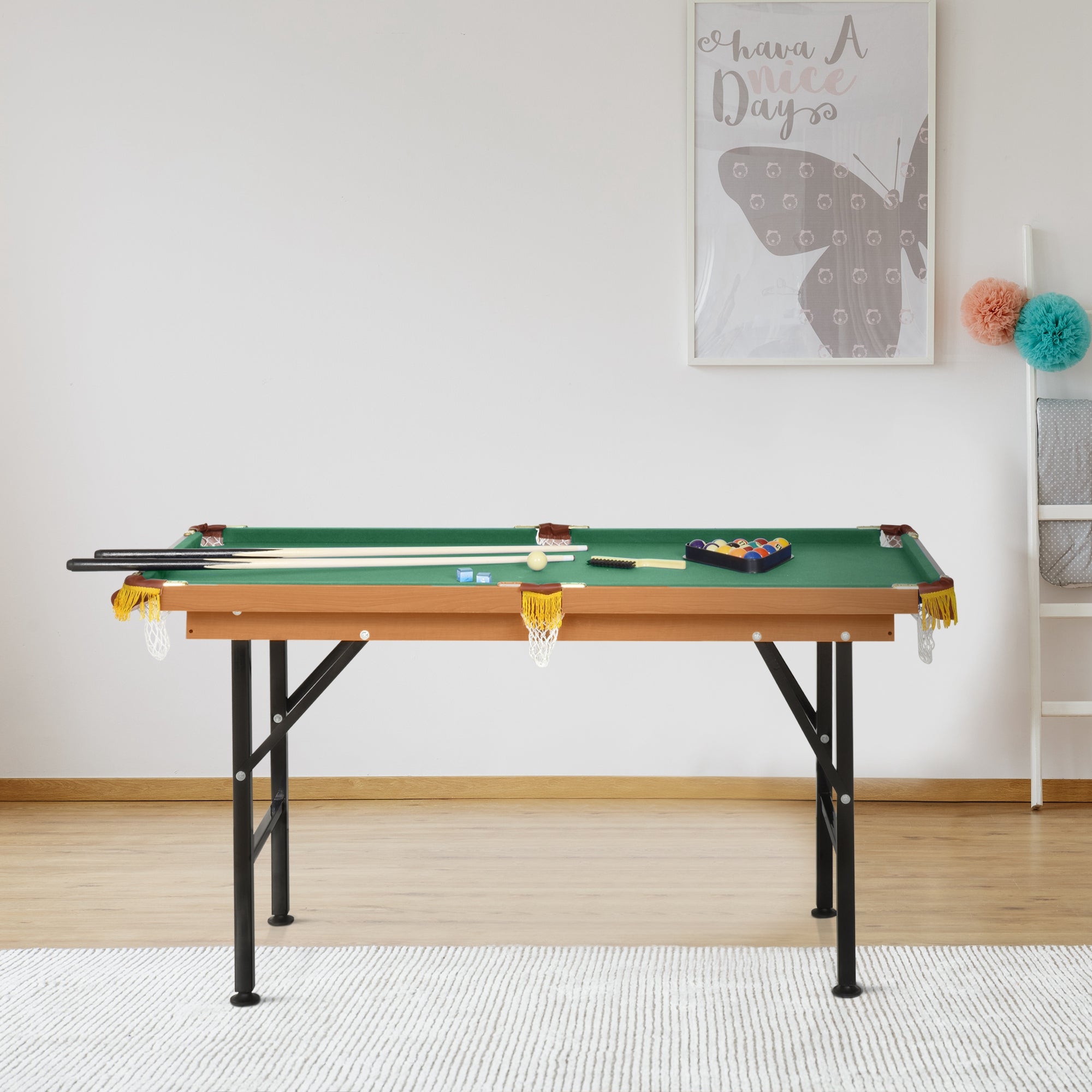 Soozier 54.3"L Mini Pool Table Portable Billiard Table Includes Cues, Ball, Chalk, Rack, for Kids