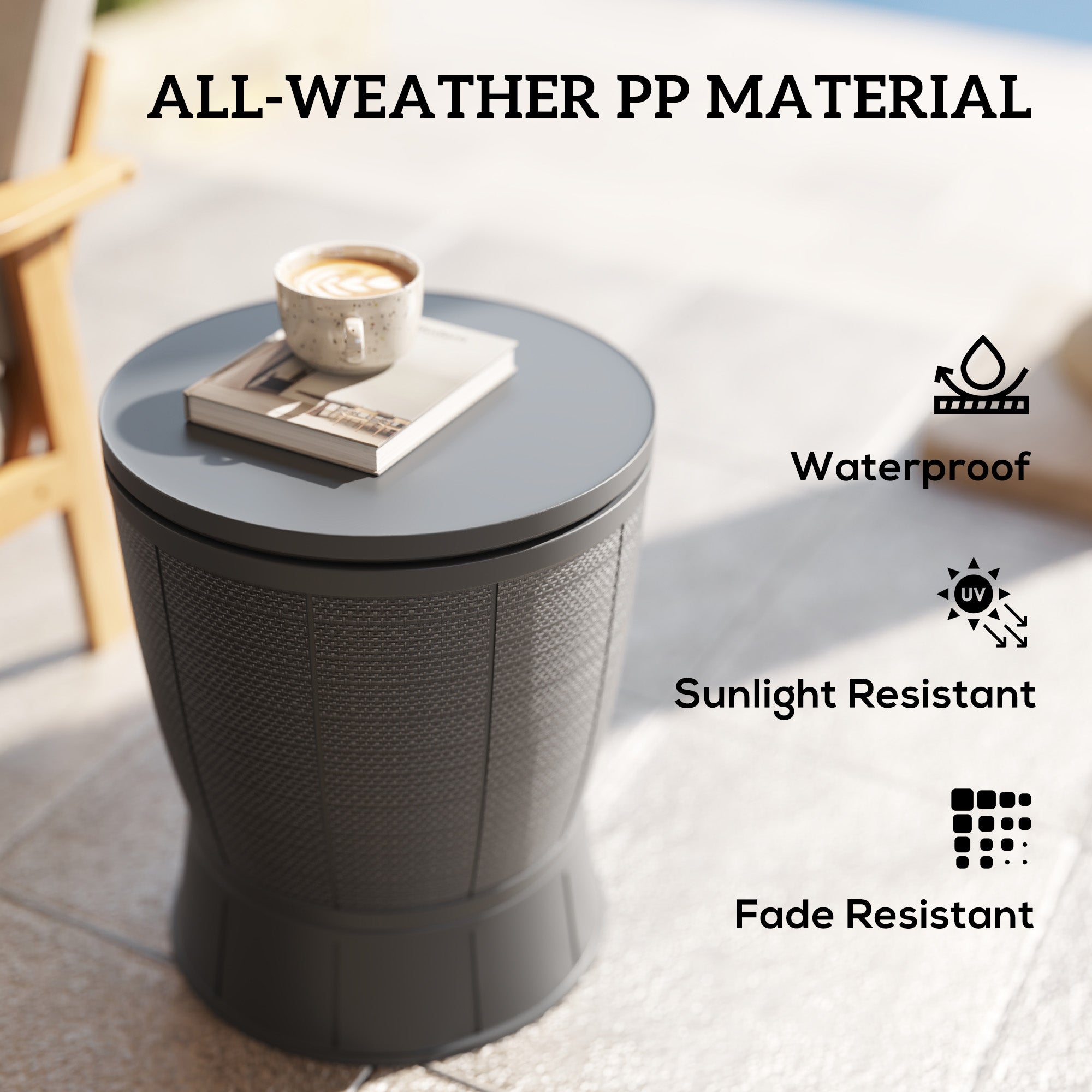 Outsunny 11 Gallon Patio Cooler Side Table, 3-in-1 Outdoor Cool Bar Table with Height Adjustable Top, Drainage Plug, Grey