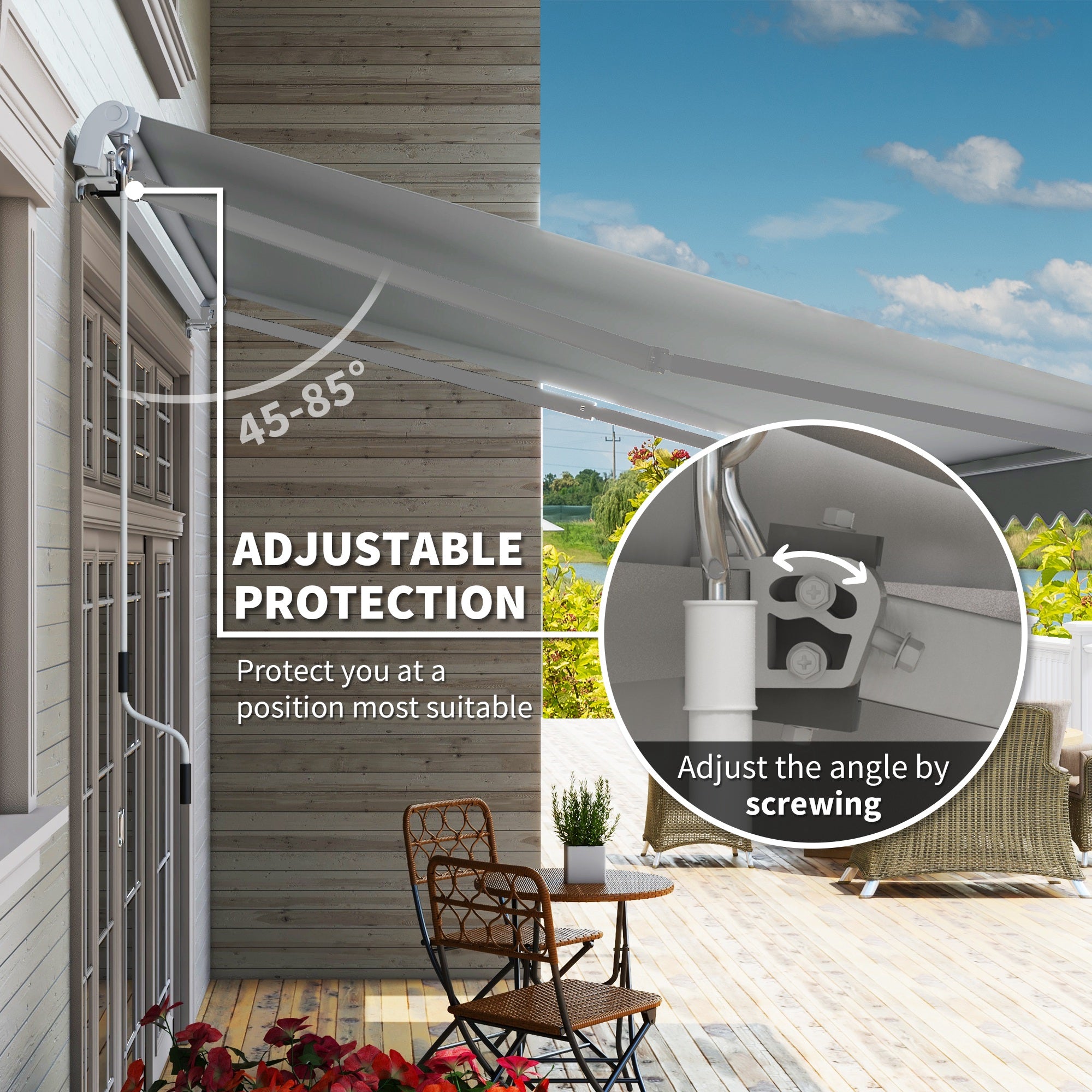Outsunny 12' x 8' Retractable Awning Patio Awnings Sun Shade Shelter with Manual Crank Handle, UV & Water-Resistant Fabric and Aluminum Frame for Deck Balcony Yard, Grey