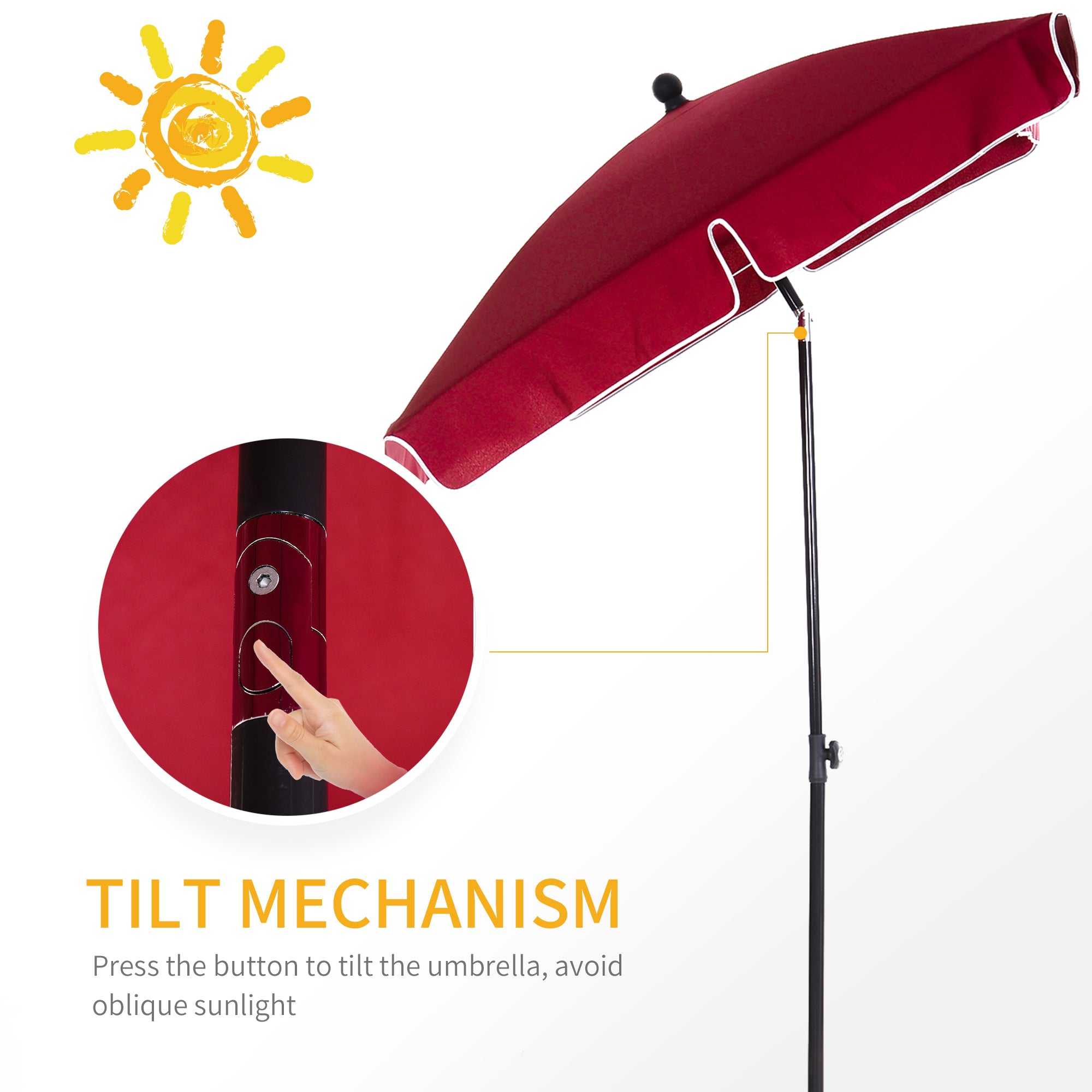 Outsunny 6.5x4ft Rectangle Patio Umbrella Aluminum Tilt Adjustable Garden Parasol Sun Shade Outdoor Canopy Red