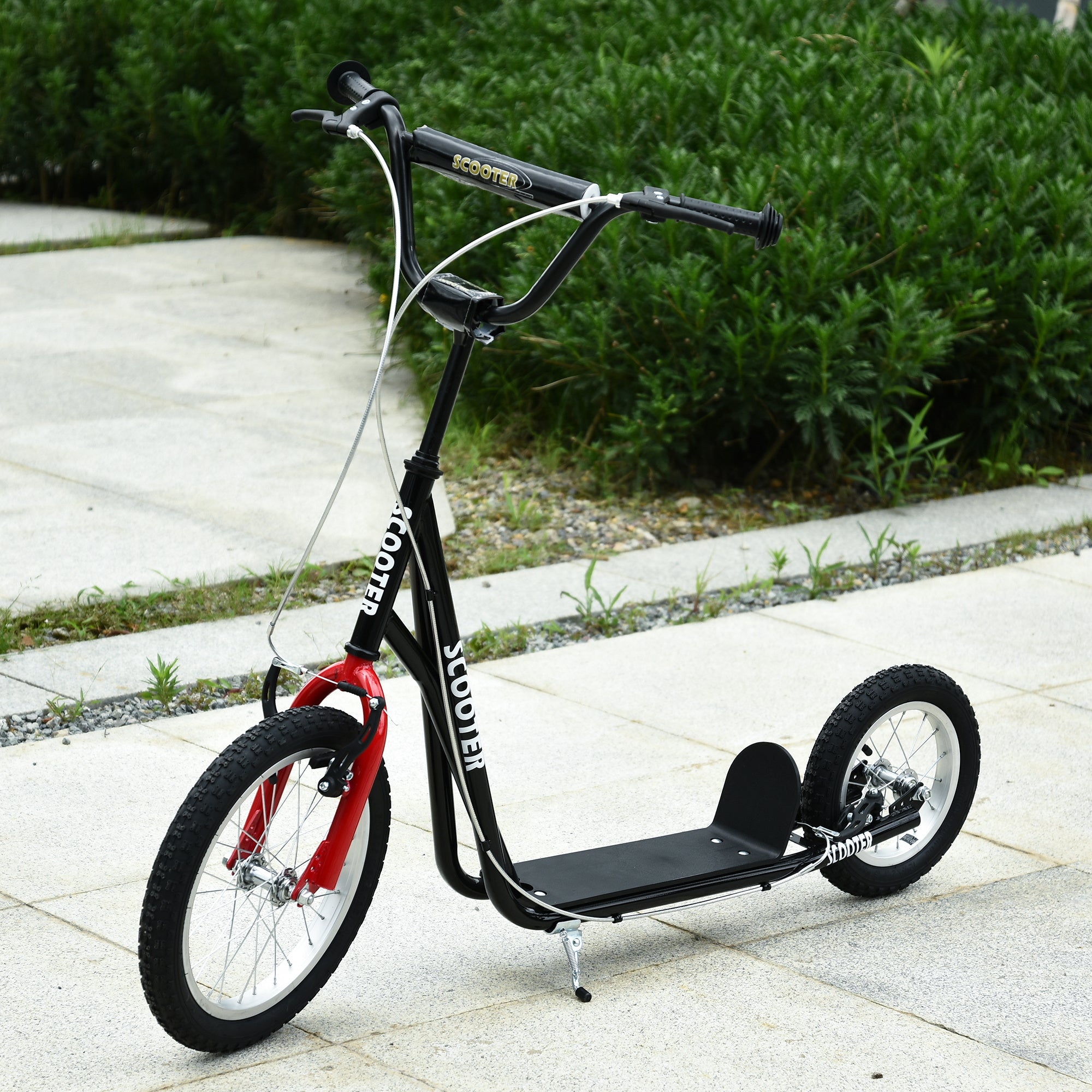 Aosom Youth Kick Scooter with Adjustable Handlebar and 16'' Inflatable Rubber Wheel for Kids and Teens 5+ Year Old, Black