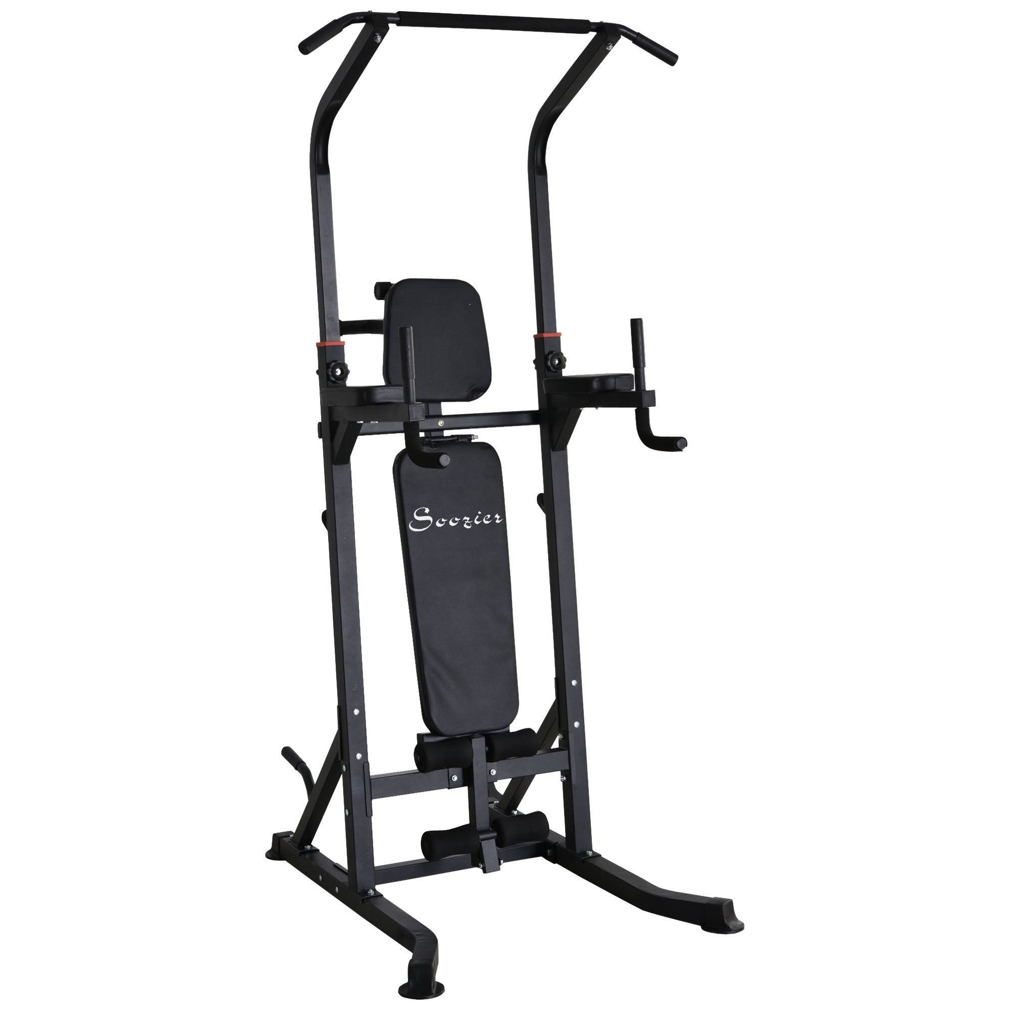 Soozier Foldable Power Tower Pull Up Dip Station with Adjustable Weight Bench for Home Gym Strength Training Fitness