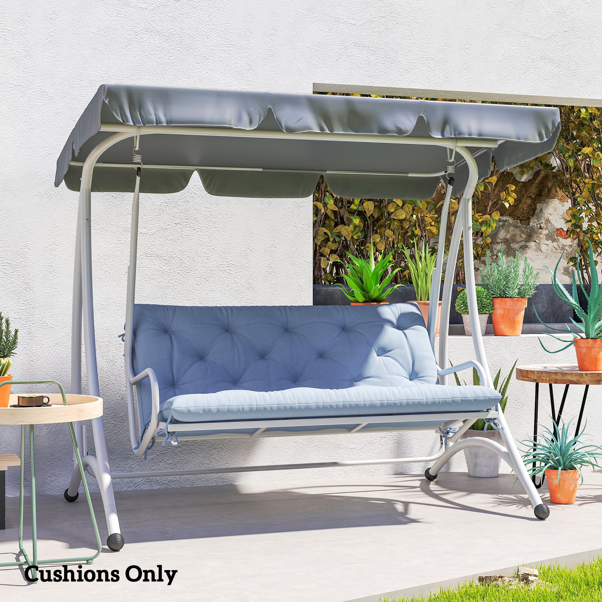 Outsunny 2 Seater Garden Bench Cushion, Thick Outdoor Non-Slip 2 Seater Soft Pad With Backrest for Garden Patio, 47" x 43" x 5", Light Blue