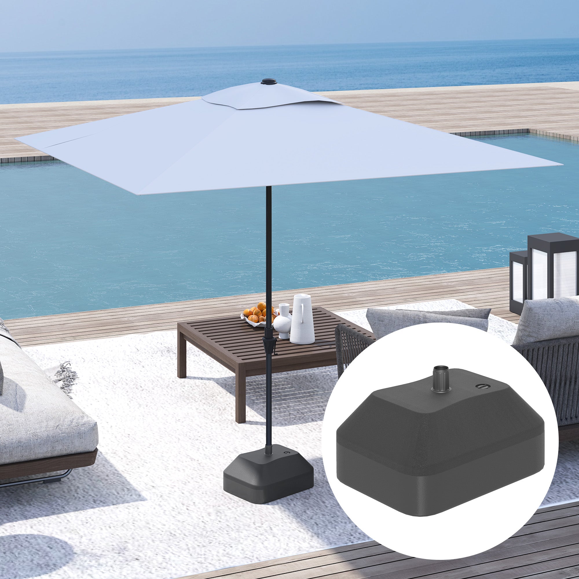 Outsunny Fillable Patio Umbrella Base, Heavy Duty Outdoor Umbrella Stand Base Patio Umbrella Stand, Filled Up to 53lbs with Stand or 44lbs with Water for Deck Poolside, Black