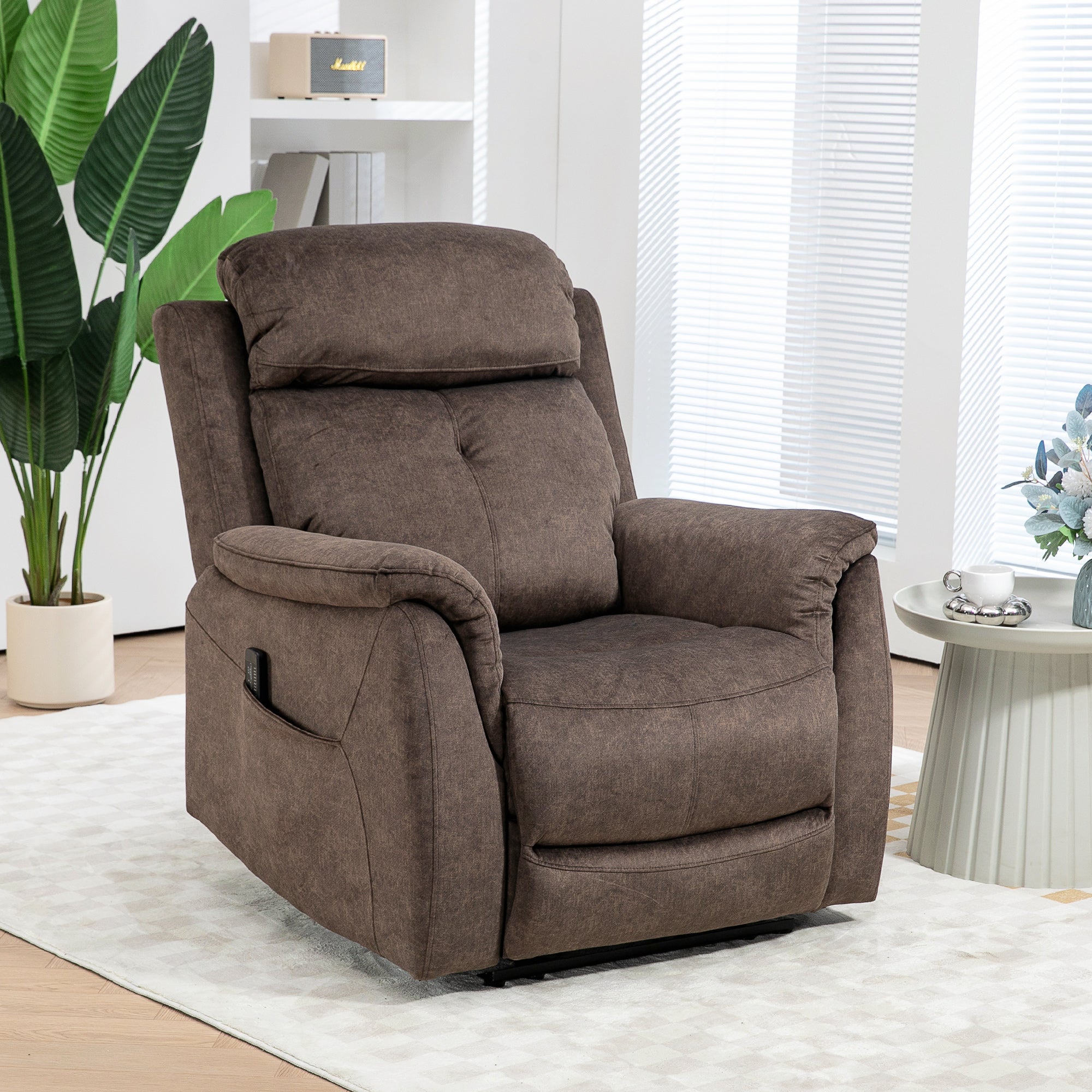 HOMCOM Manual Recliner Chair with Vibration Massage, Reclining Chair for Living Room with Side Pockets, Brown