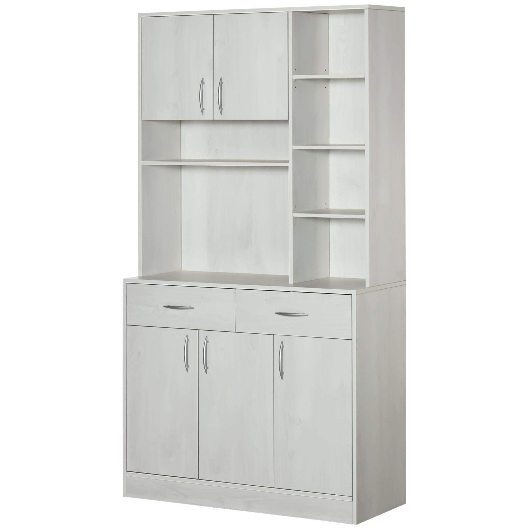 HOMCOM 71" Kitchen Hutch with Storage Cabinet, Modern Buffet with Hutch, Cupboard with Drawers for Living Dining Room, Ash White