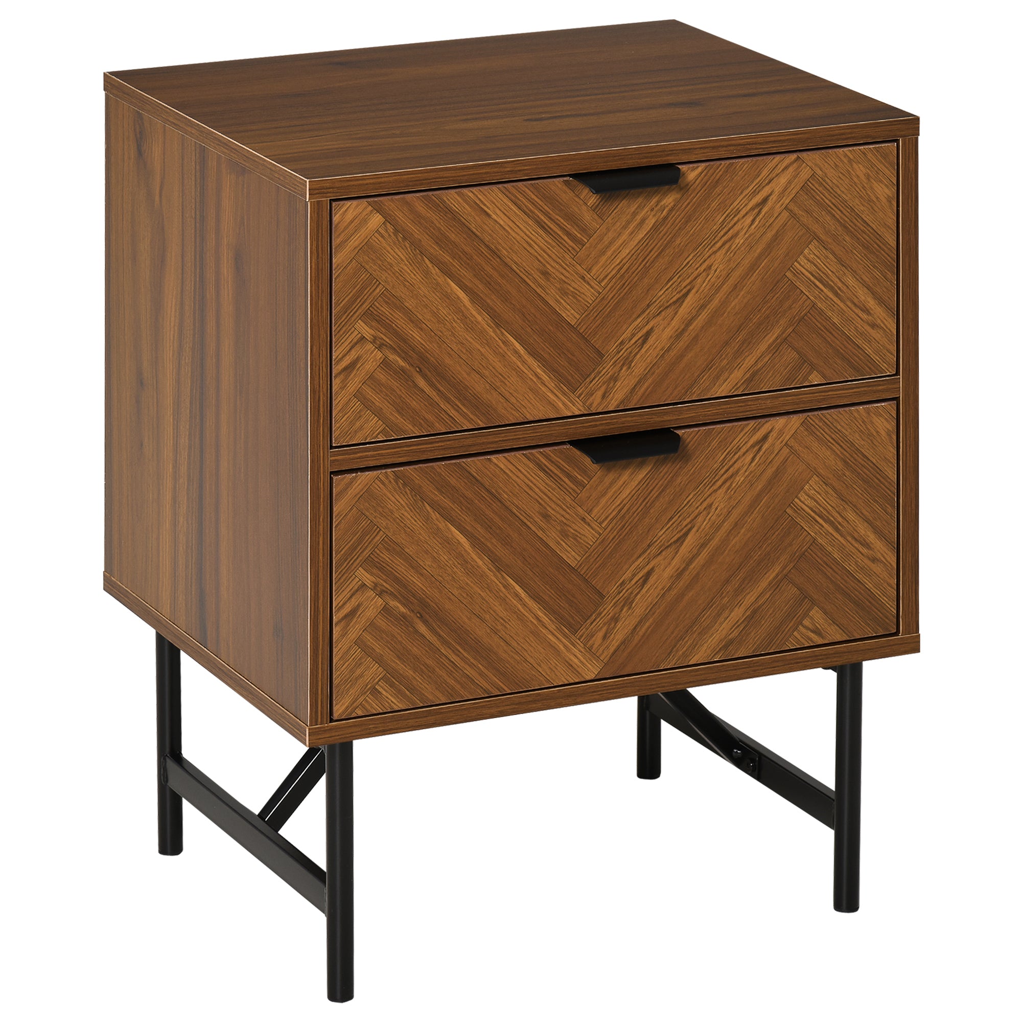 HOMCOM Bedside Table, Nightstand for Bedroom, End Side Table Dresser Storage with 2 Drawers, Walnut Brown