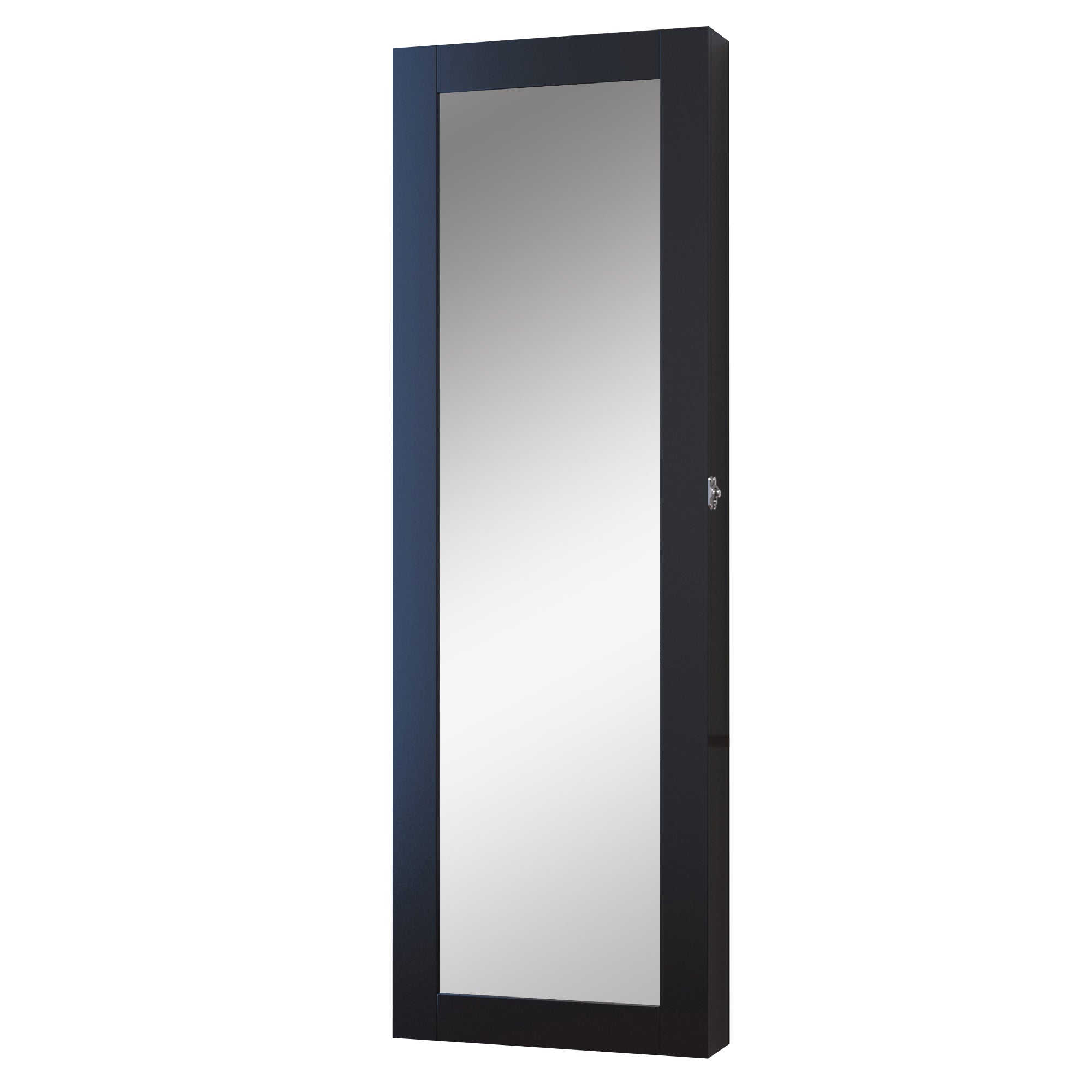 HOMCOM Mirrored Jewelry Cabinet Hanging Wall Mount Real Glass Mirror Locked (Black)
