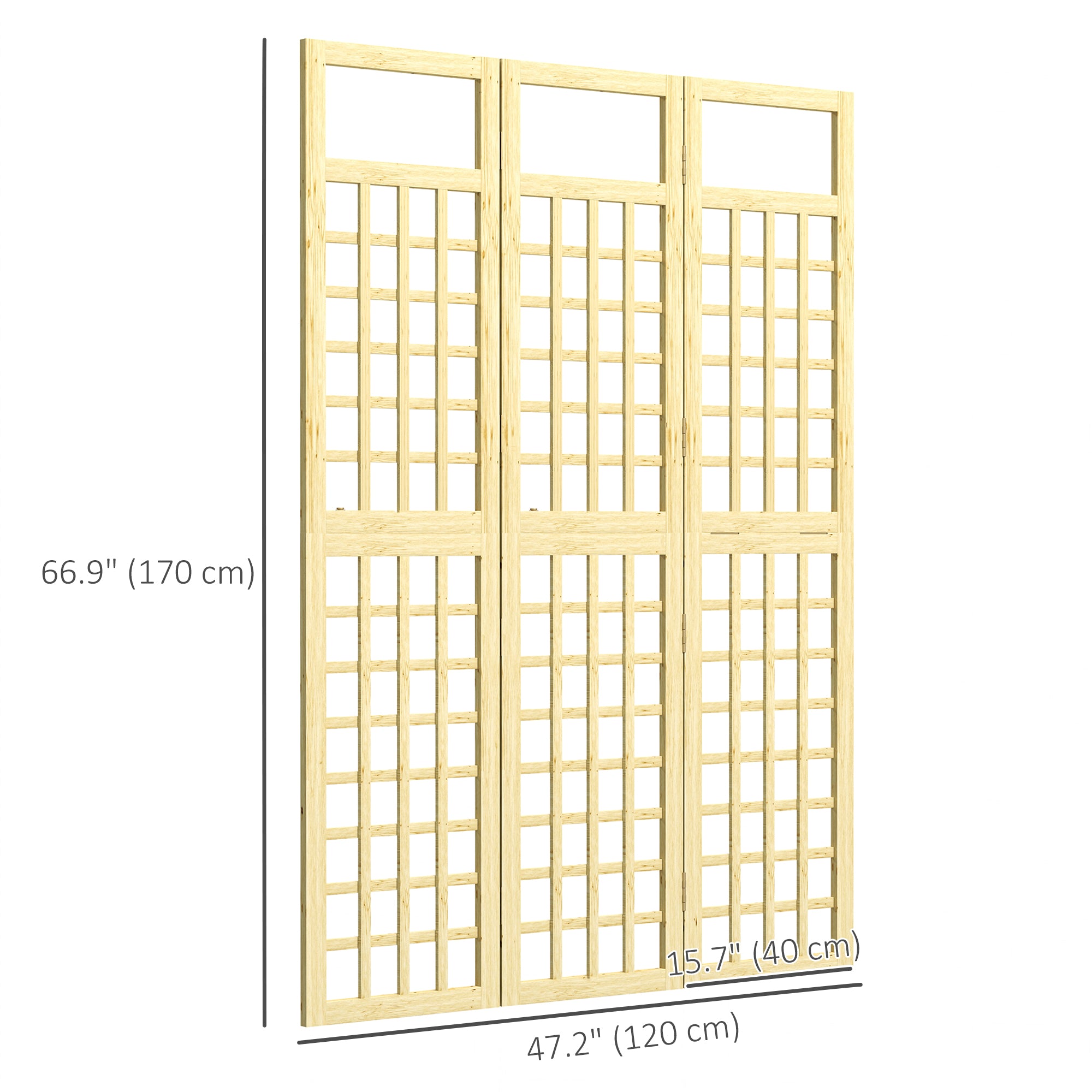 Outsunny 3 Panel Outdoor Wood Privacy Screen, Folding Room Divider/Trellis for Home, Patio, 47.2" x 66.9", Natural Wood