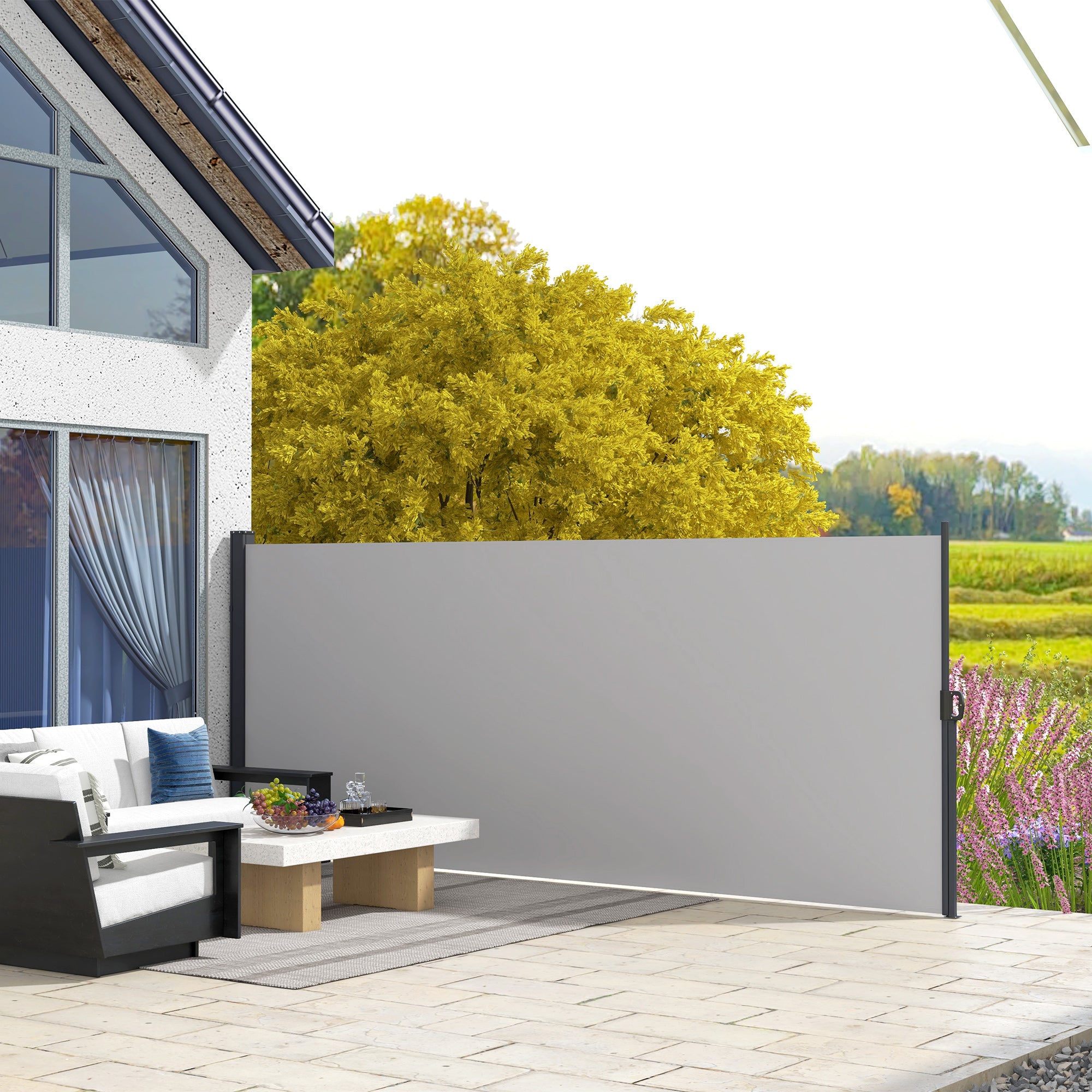 Outsunny 13' x 6' Retractable Side Awning, Outdoor Privacy Screen for Garden, Hot Tub, Balcony, Terrace, Pool, Light Grey