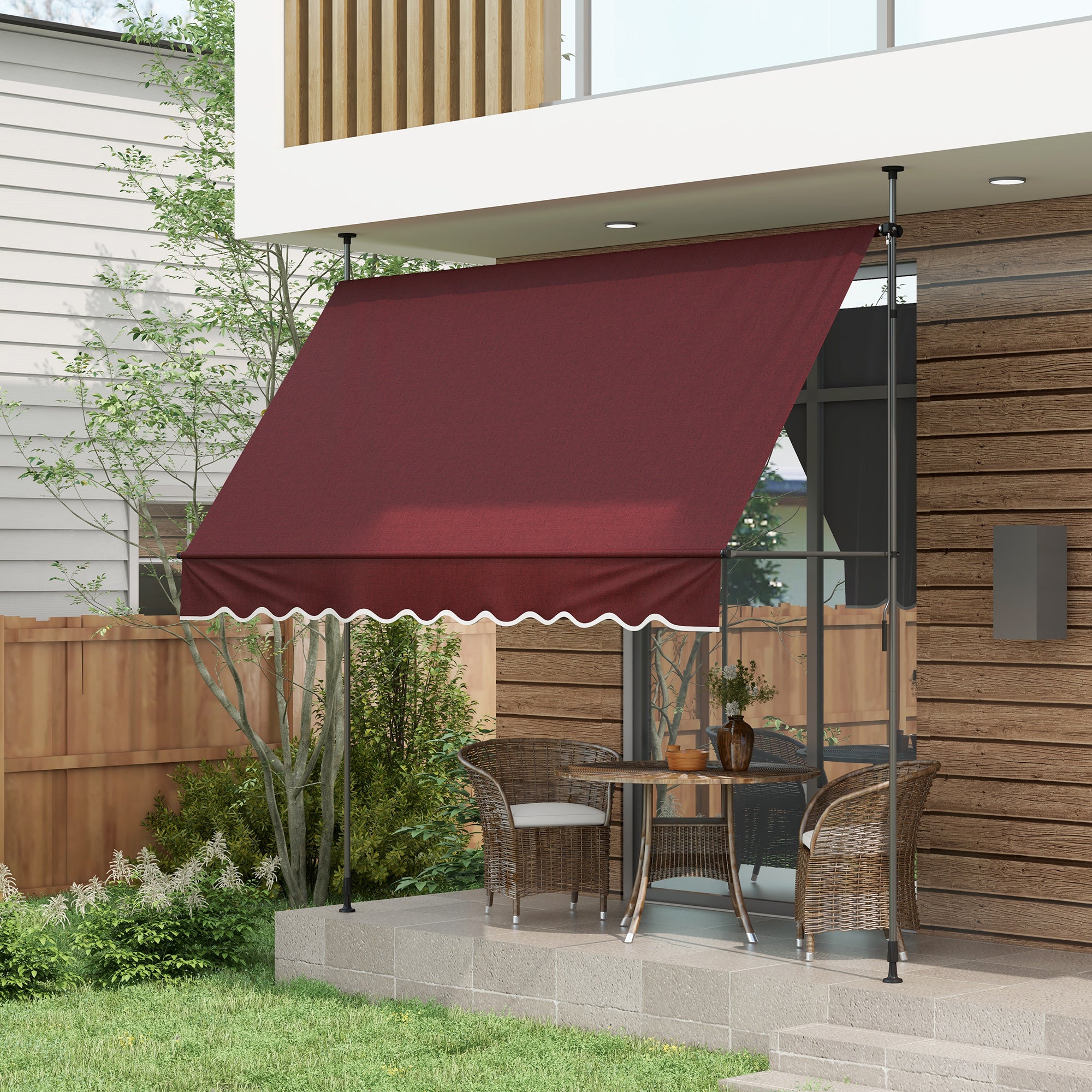 Outsunny 10' x 3' Manual Retractable Awning, Non-Screw Freestanding Patio Awning, UV Resistant, for Window or Door, Wine Red