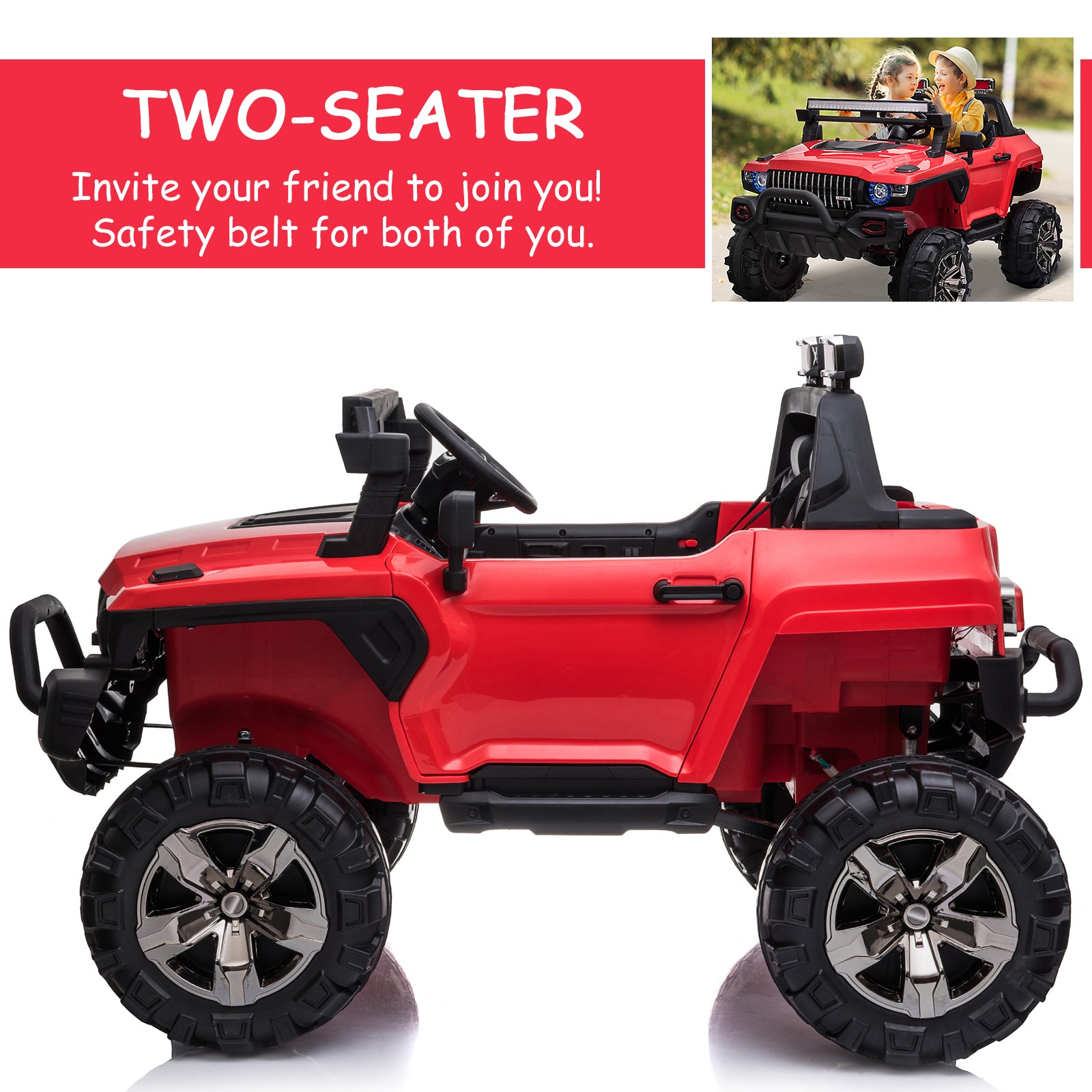 Aosom 2-Seater Kids Ride On Police Car, 12V 7AH Remote Control Police Truck Electric Car for Toddlers with LED Lights, Big Off-road Wheels, 4 Shock Absorbers, MP3, Storage, Red