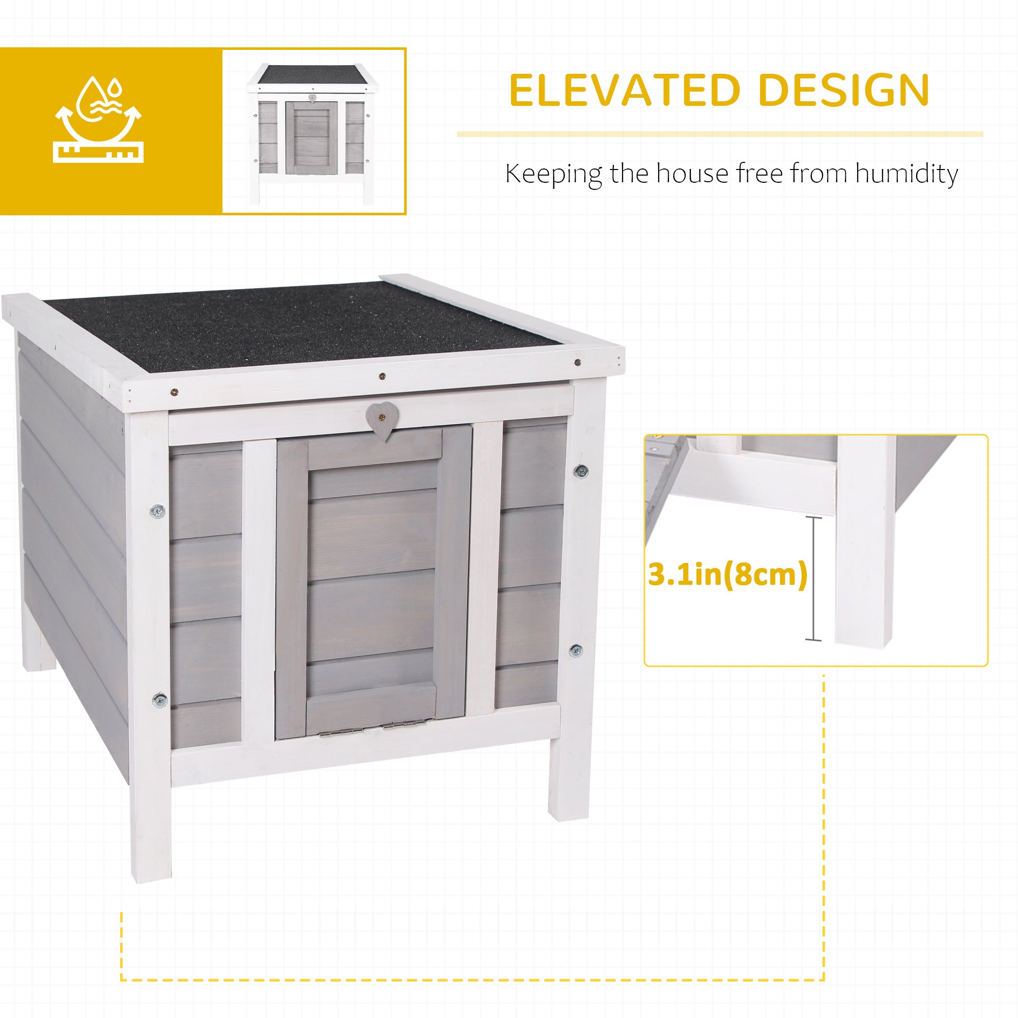 PawHut Wooden Rabbit Hutch Bunny Cage Outdoor Cat House Guinea Pig Cage Duck Shelter, Indoor Outdoor Use, 20"x16.5"x17", Grey