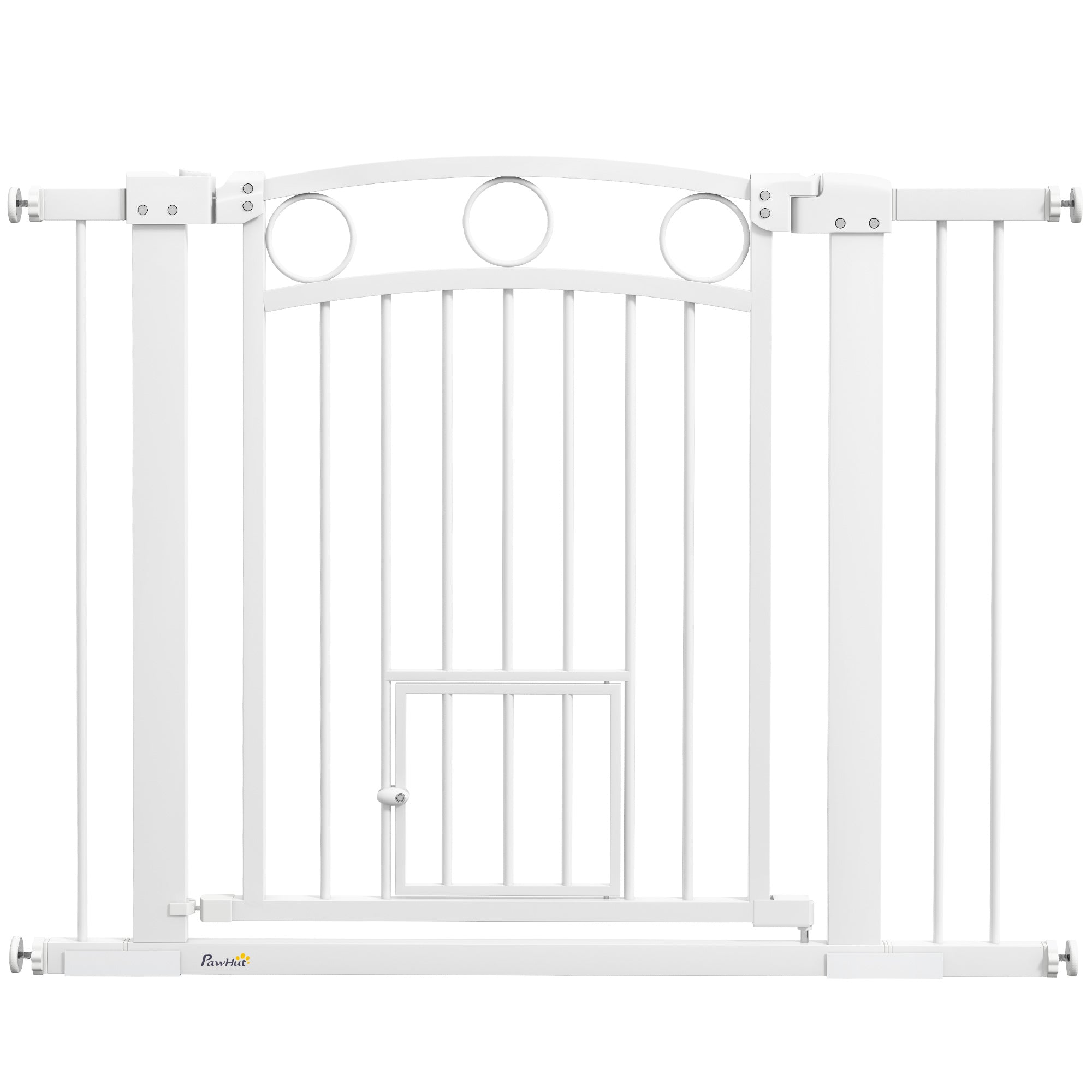 PawHut 30" Extra Tall Dog Gate w/ Cat Door, 2 Extension Kits, for Doorways, Hallways, Stairways, 30"-41" Width