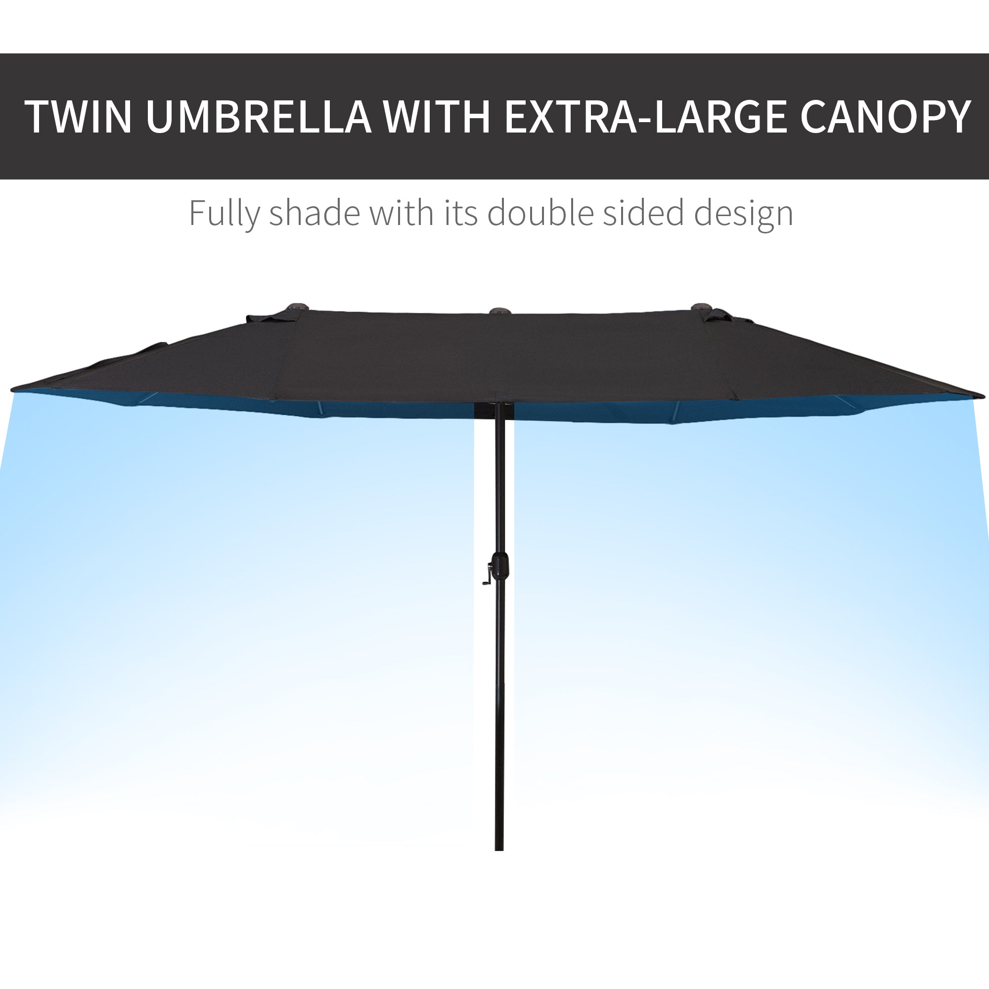 Outsunny 15ft Double-sided Outdoor Sun Umbrella with Twin Canopy, Outdoor Parasol with Crank for Pool, Deck, Black