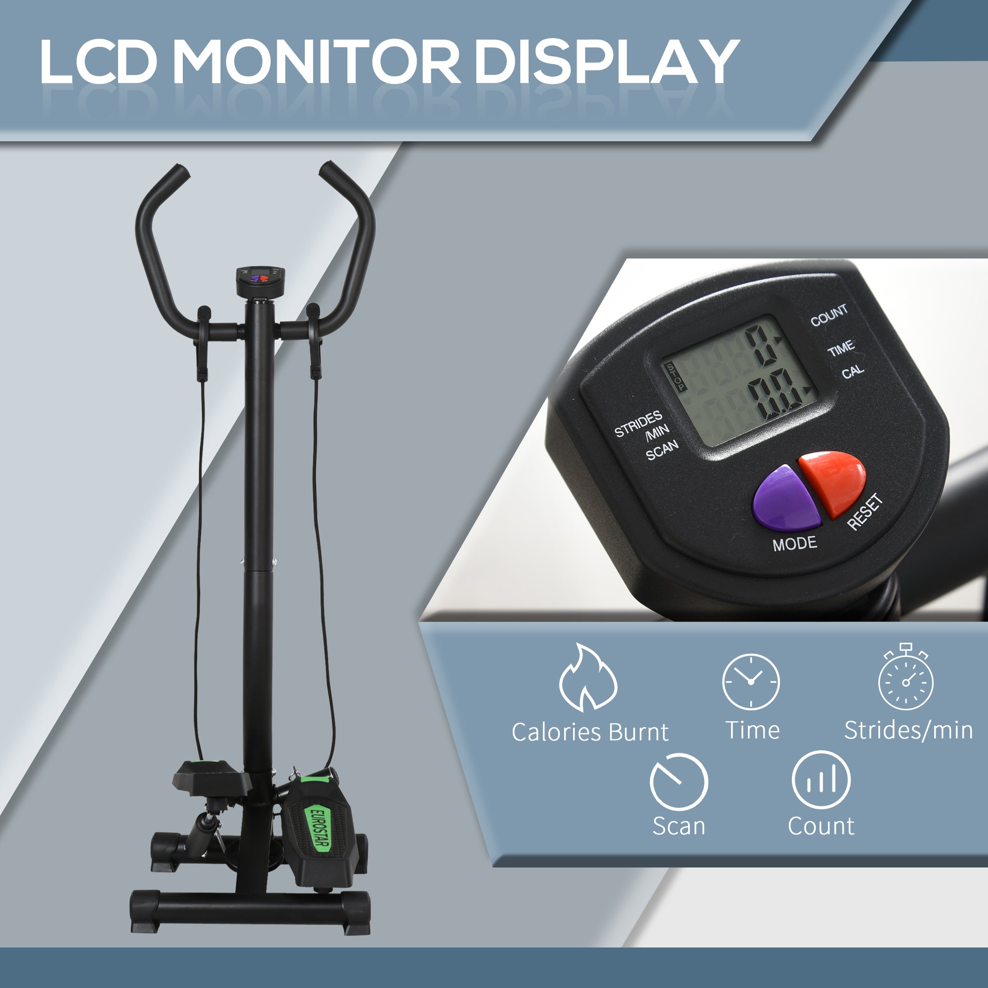 Soozier Adjustable Twist Stepper w/ LCD Monitor and Resistance Bands, Stair Stepper Aerobic Body Workout Fitness Machine for Home Gym