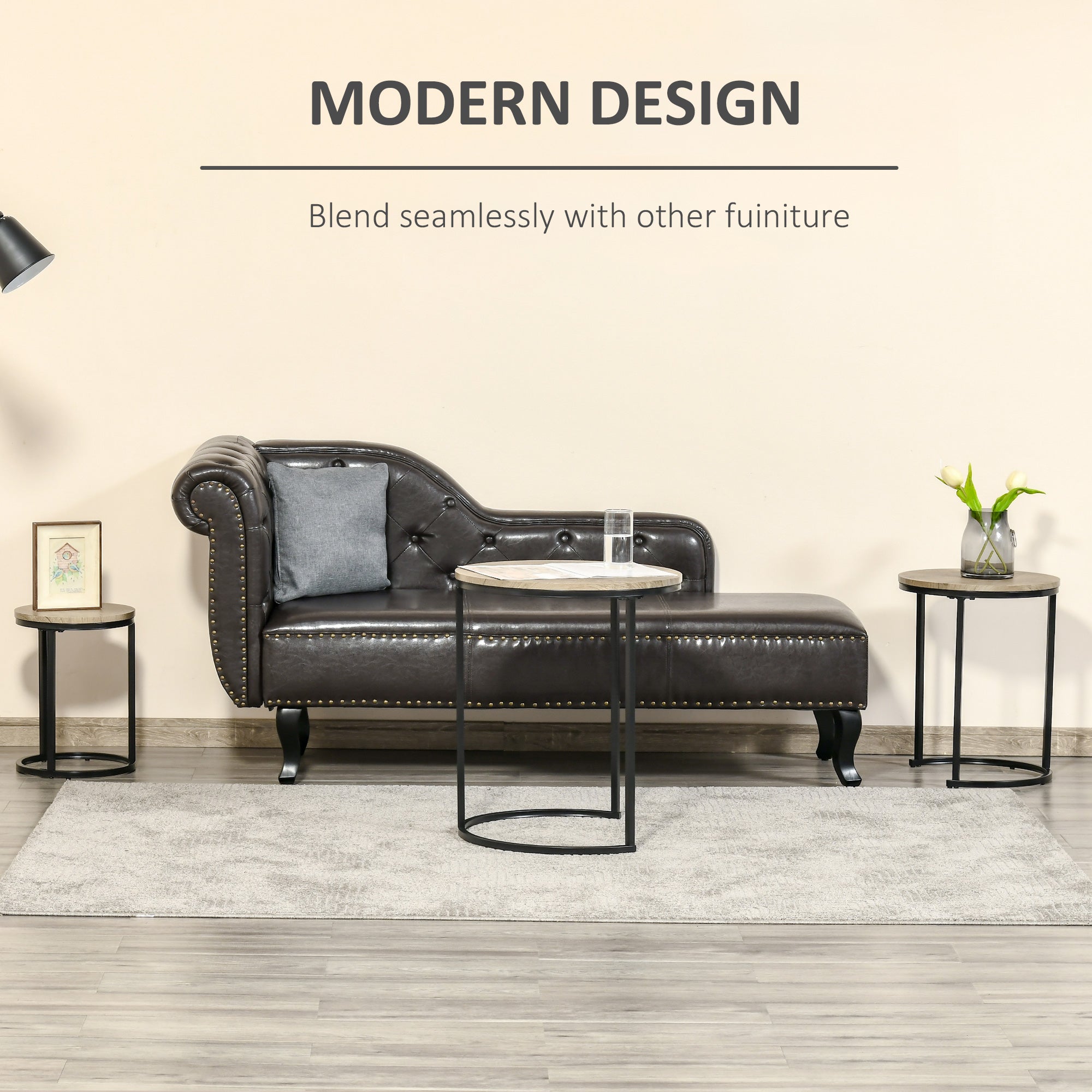 HOMCOM Nesting Tables Set of 3, Round Coffee Table, Stacking Side Tables with Steel Frame for Living Room