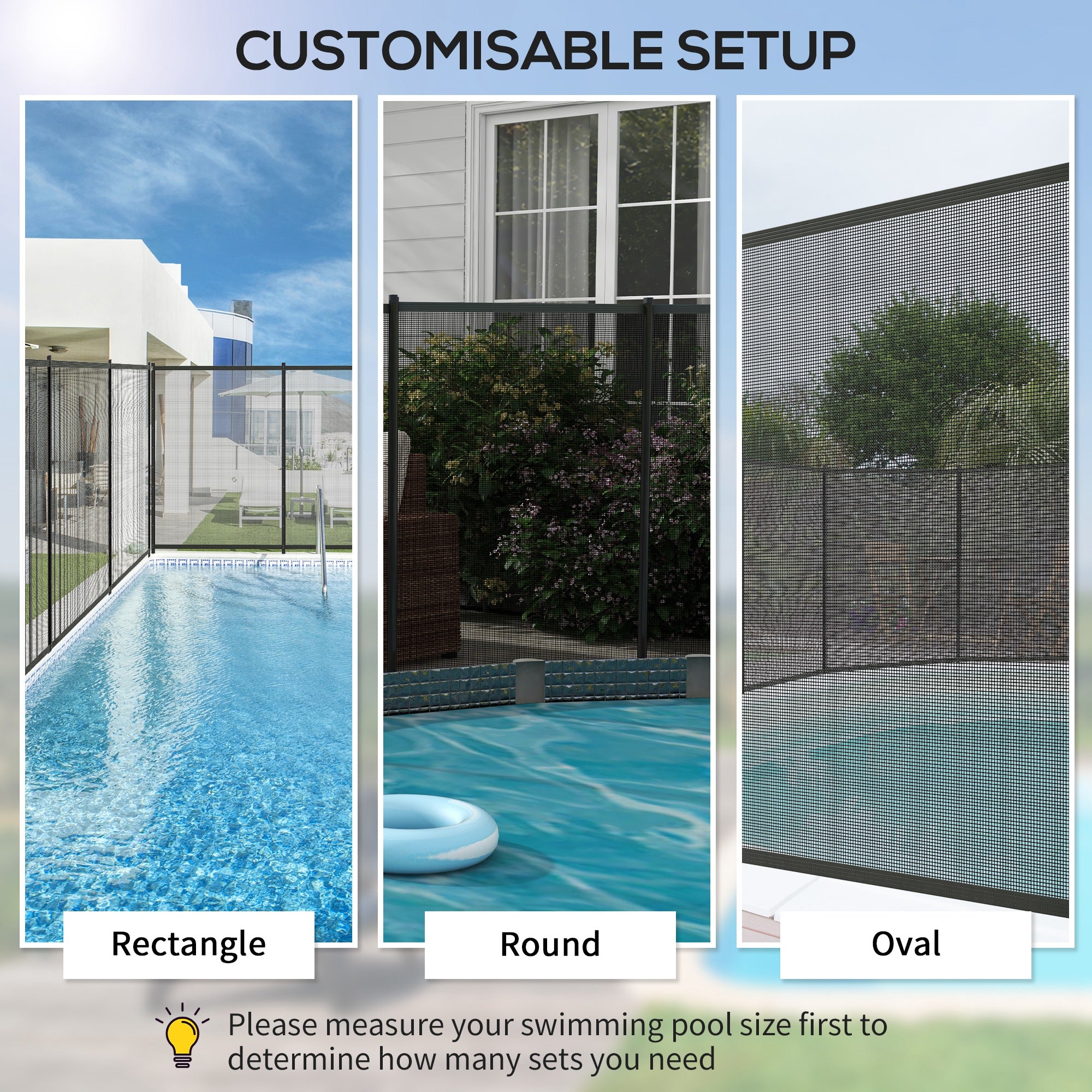 Outsunny 4 Panel Swimming Pool Fence, Aluminium Rustproof Pool Fencing, 4' x 12', Black