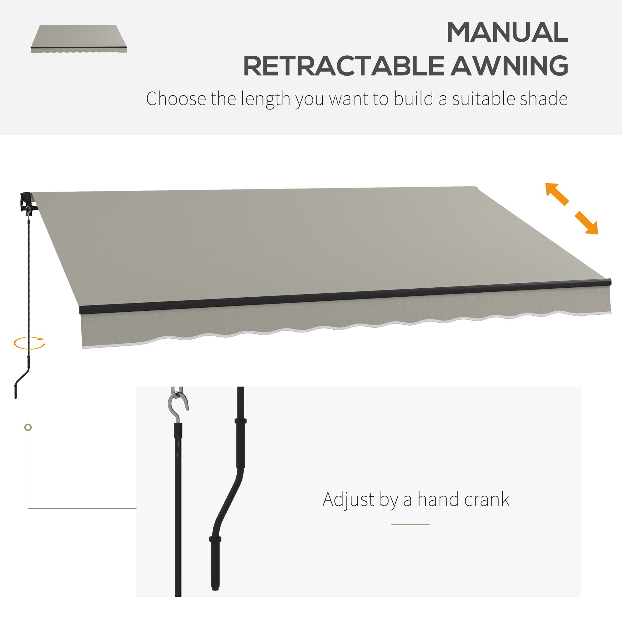 Outsunny 12' x 10' Retractable Awning, 280gsm UV Resistant Sunshade Shelter, for Deck, Balcony, Yard, Light Grey