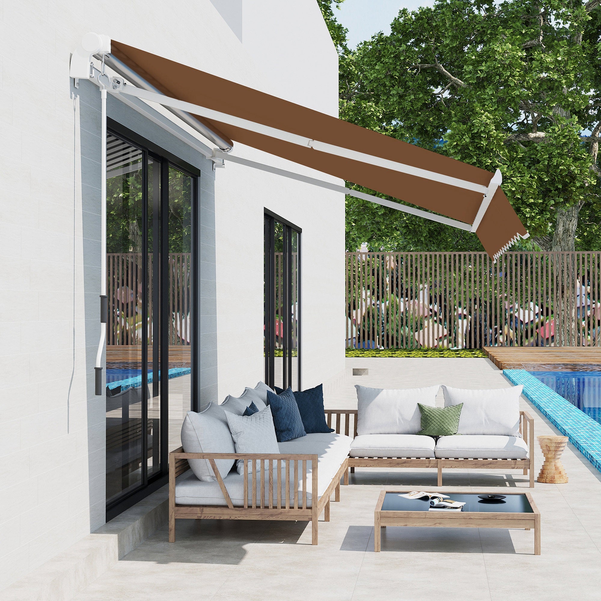 Outsunny 10' x 8' Manual Retractable Awning, Sun Shade Shelter Canopy, with Aluminum Frame and UV Protection for Patio Deck Yard Window Door, Coffee