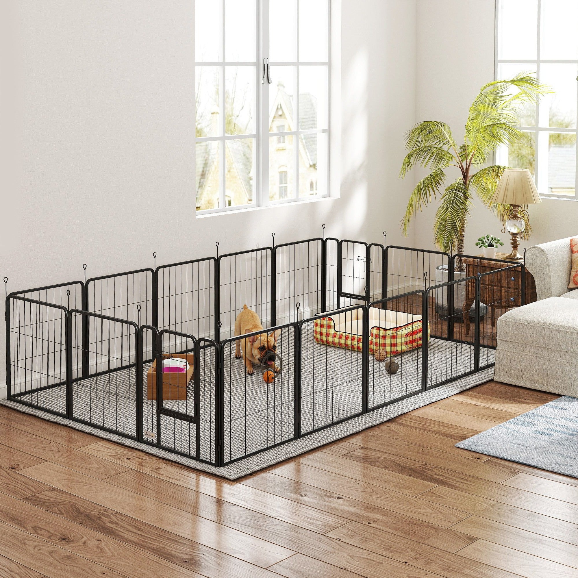 PawHut 16 Panels Dog Playpen with Straps, Portable & DIY, for Small Dogs, for Yard, RV, Camping, Garden, 24" Height